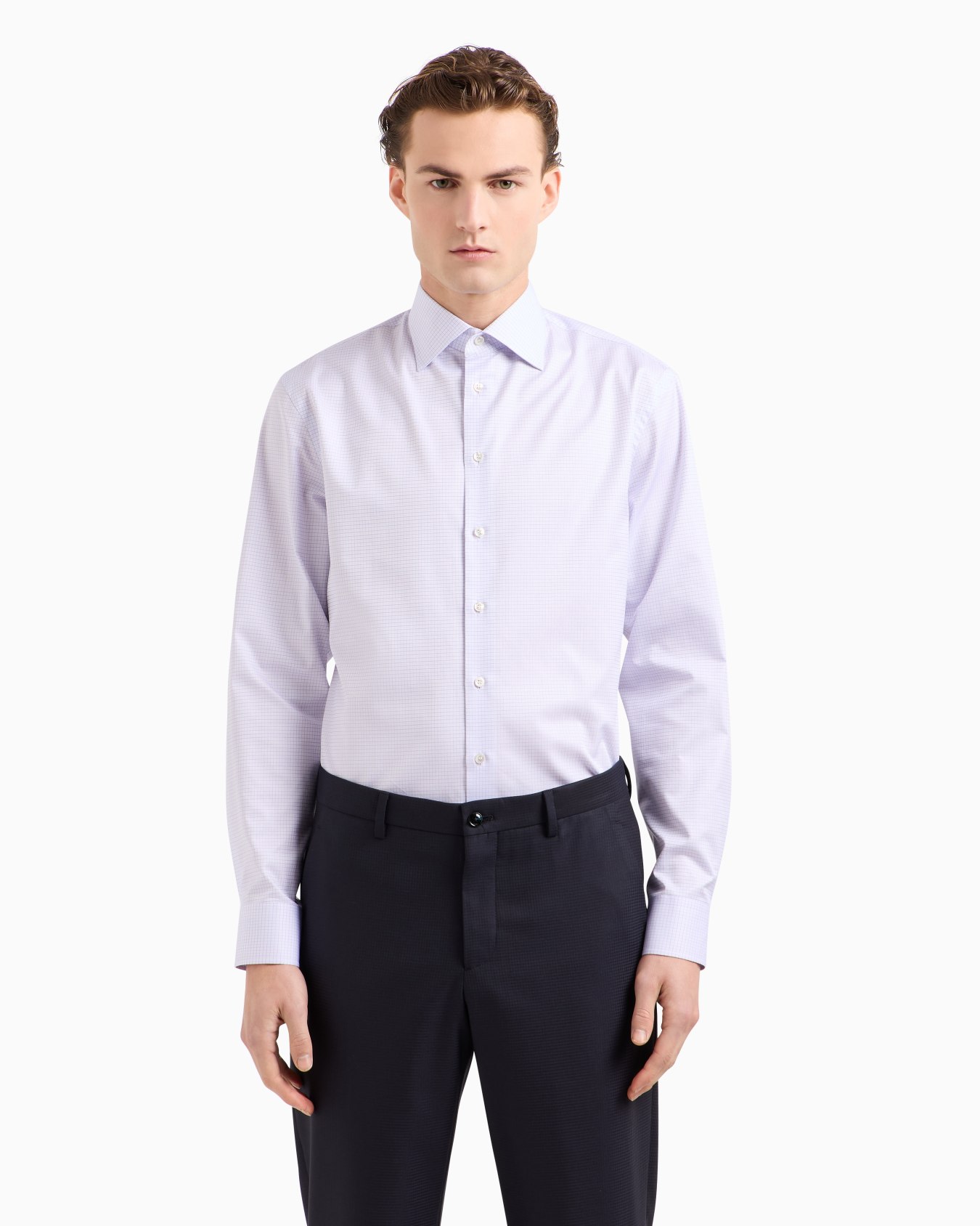 Camisa regular fit de algodón de lujo con microcuadros Diapositiva 3