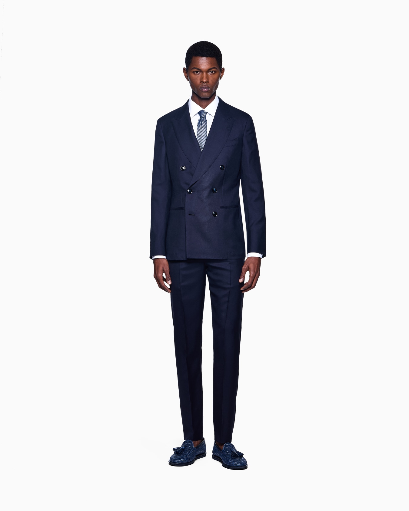 Napoli Line double-breasted suit in lightweight cashmere and silk twill Slide 1