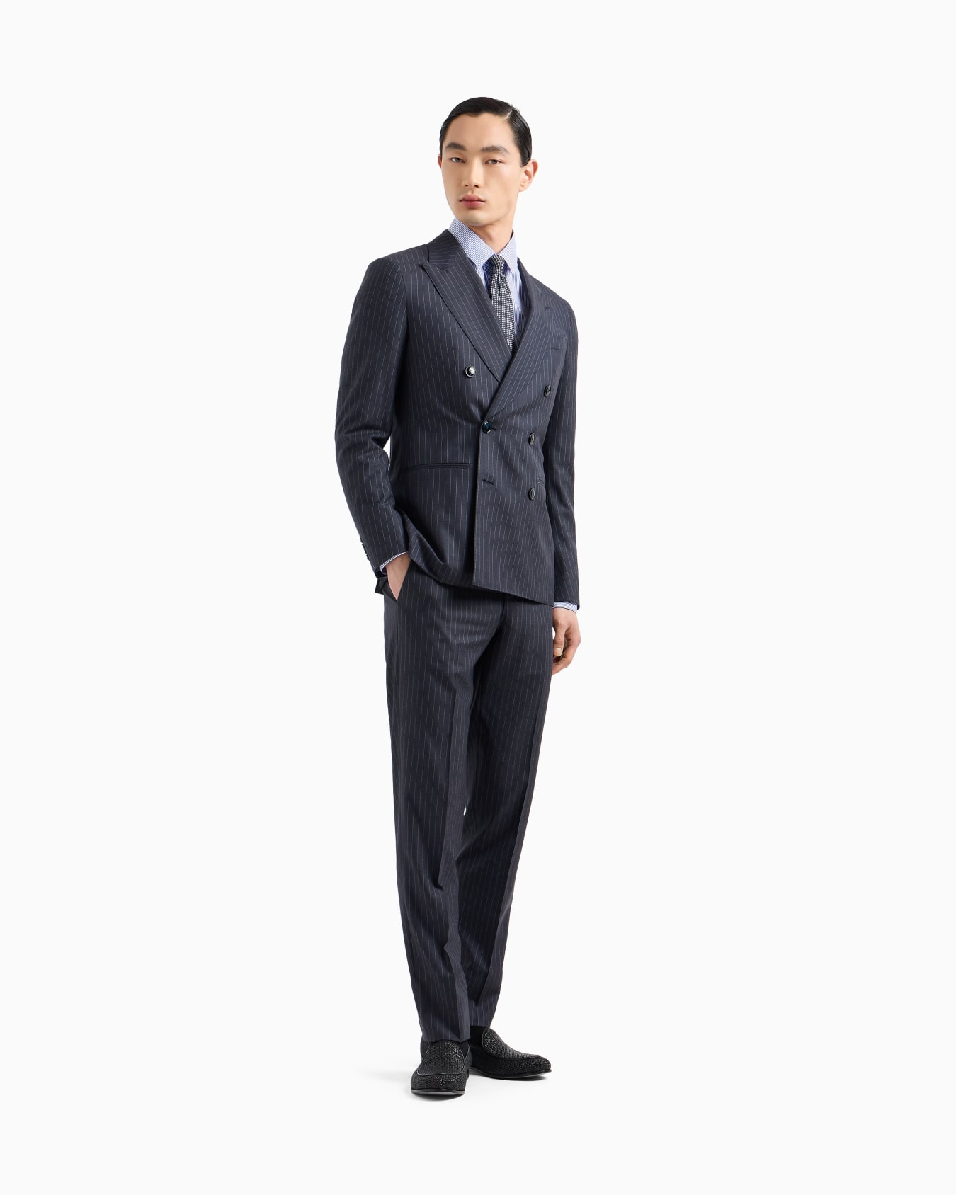 Napoli Line double-breasted pinstriped suit in virgin wool Slide 1