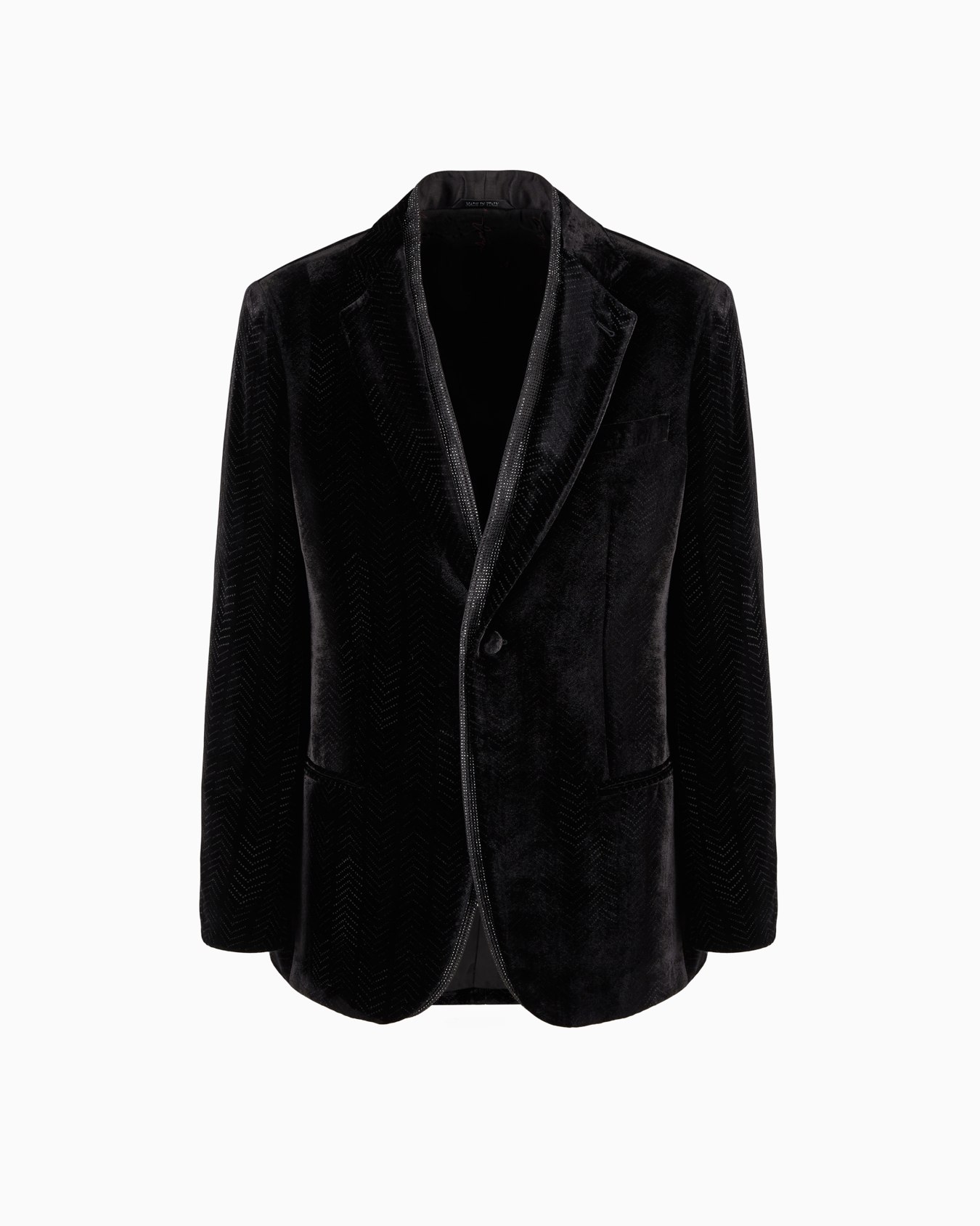 Giorgio’s single-breasted tuxedo jacket in a chevron print velvet Slide 0