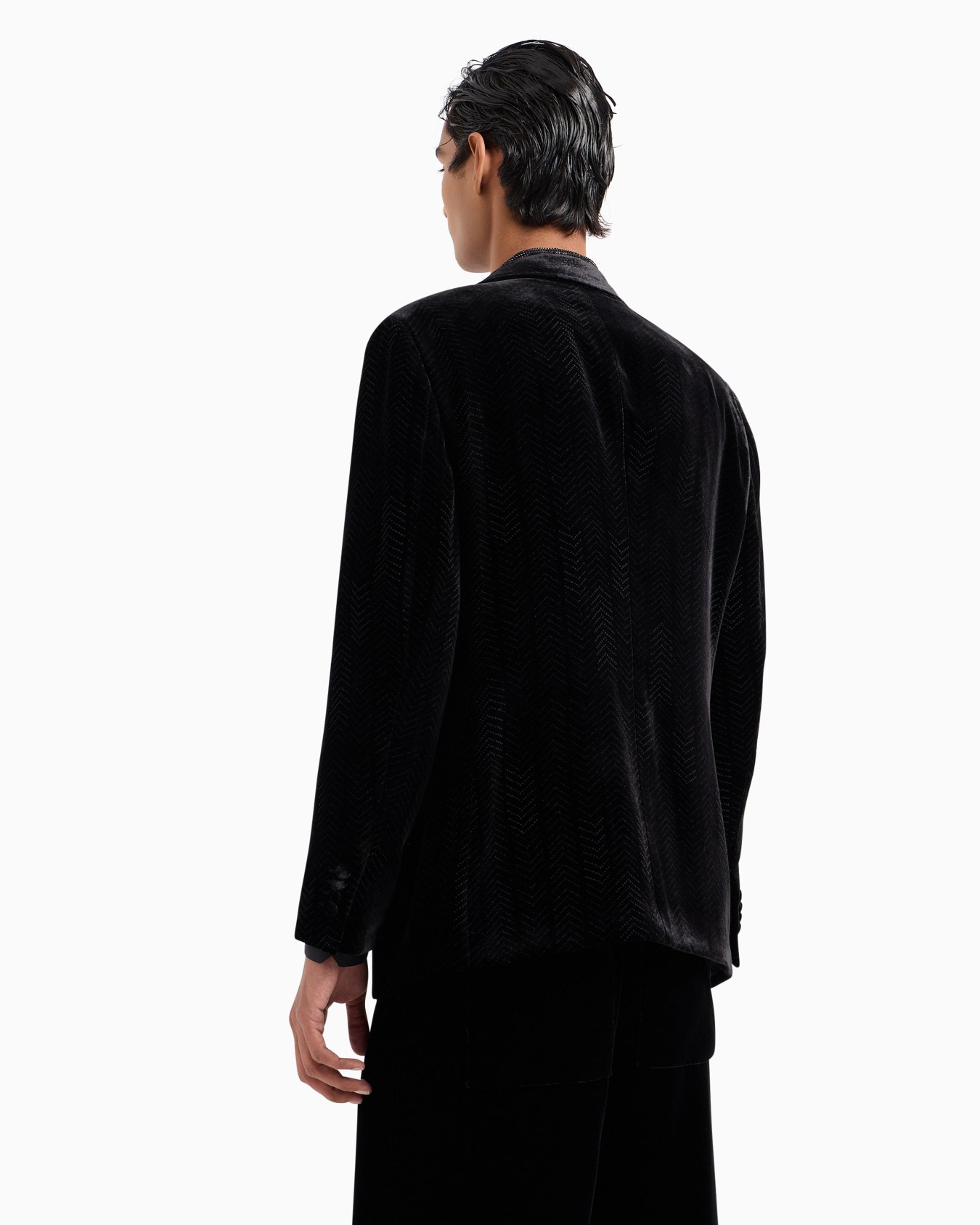 Giorgio’s single-breasted tuxedo jacket in a chevron print velvet Slide 3
