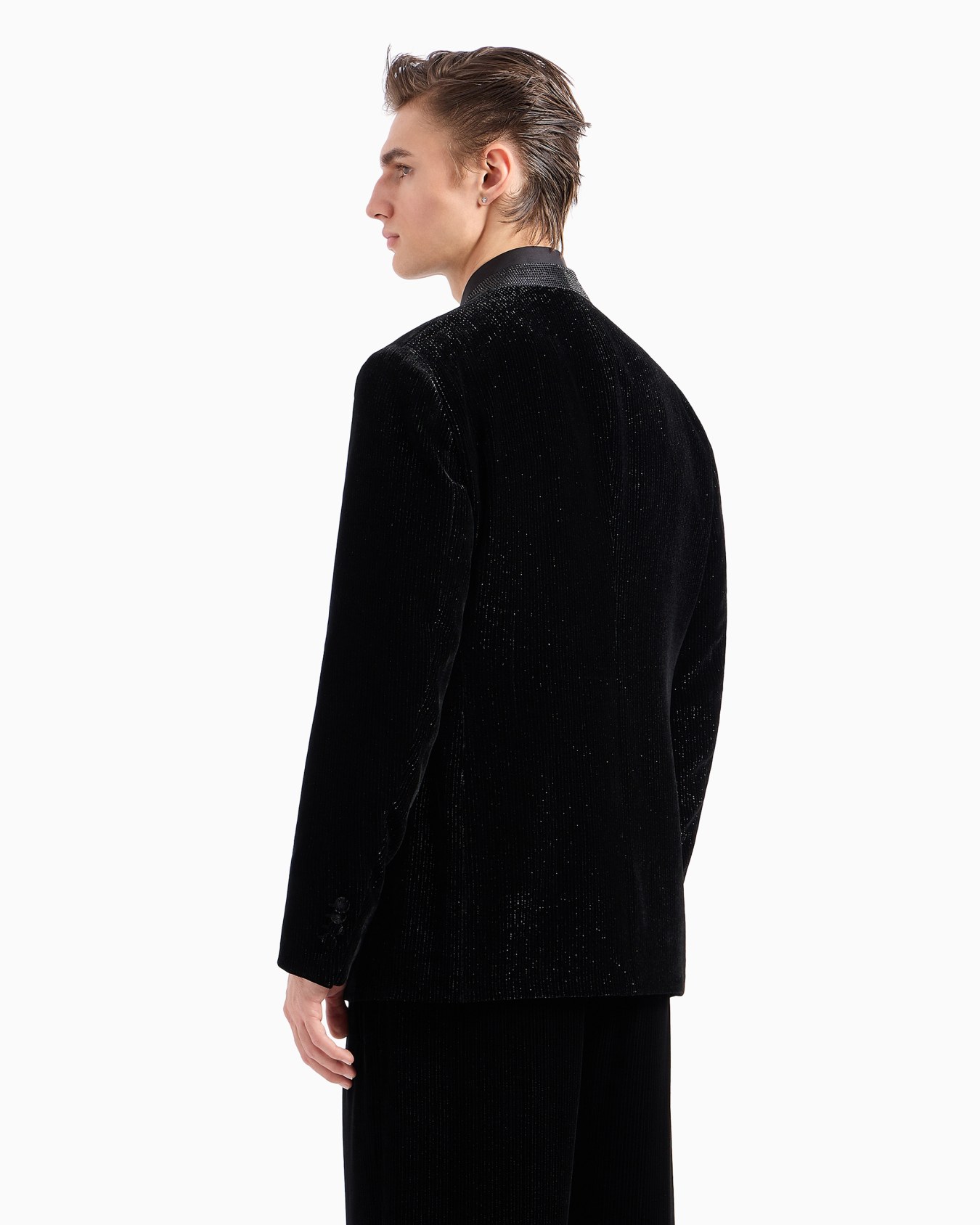 Giorgio’s single-breasted, tuxedo jacket in shiny pinstriped velvet Slide 3