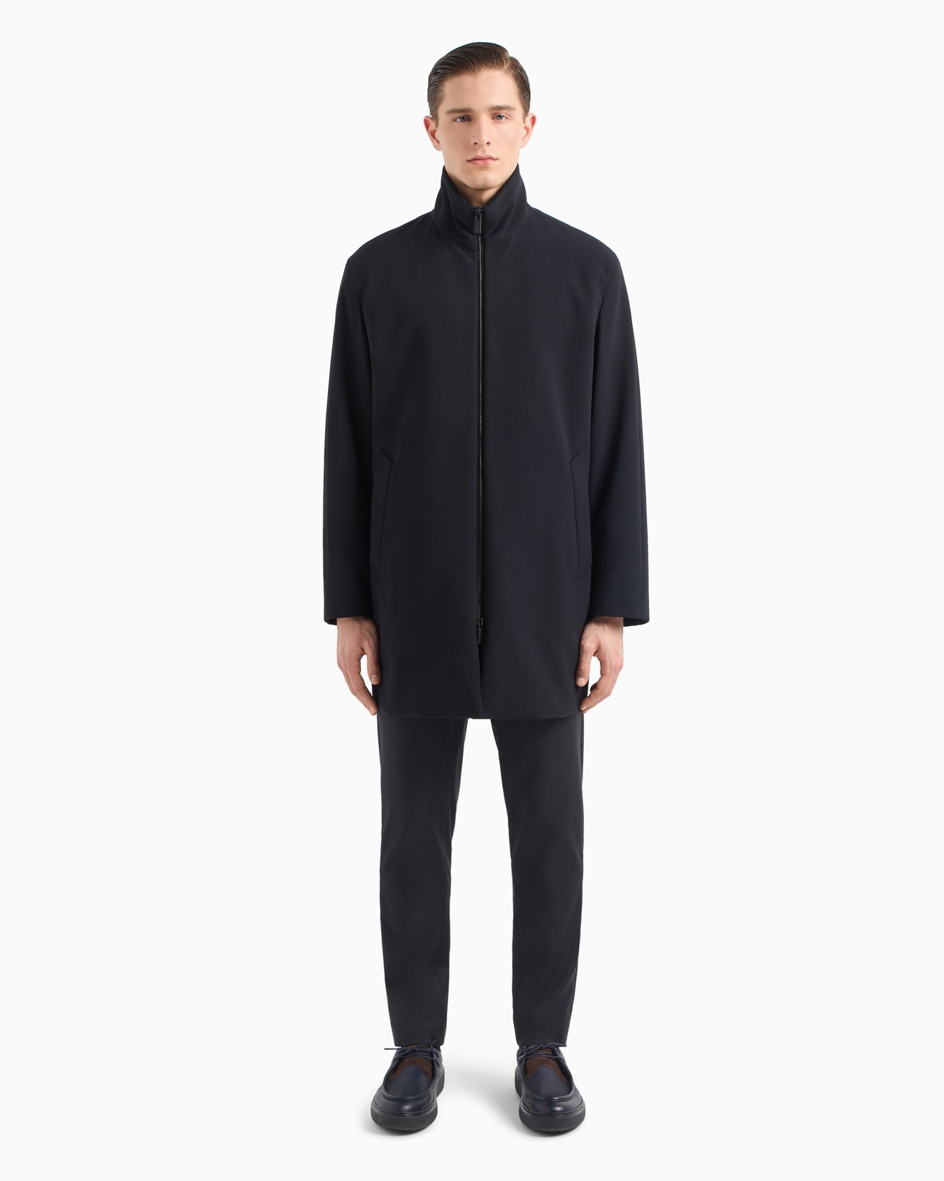 Long technical wool pea coat  Slide 1