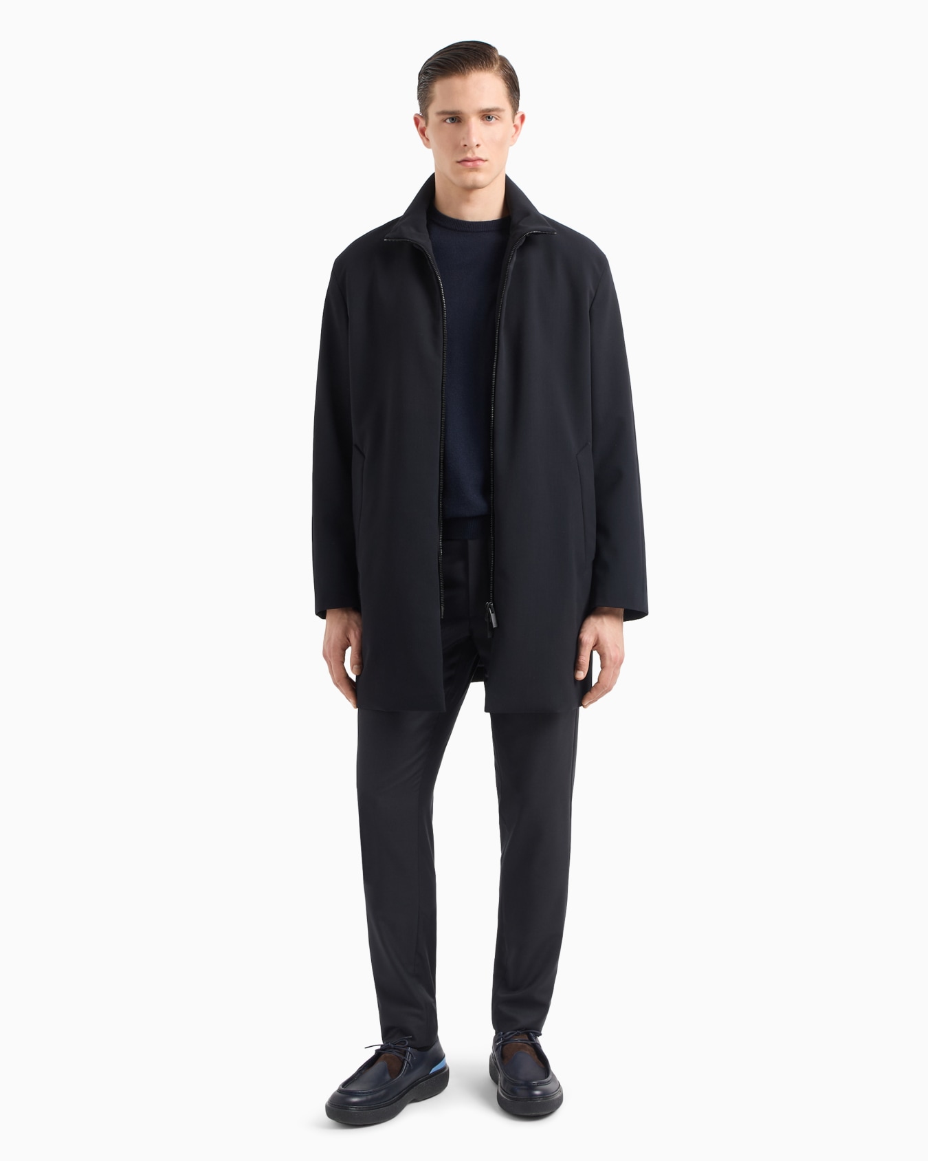 Long technical wool pea coat  Slide 3