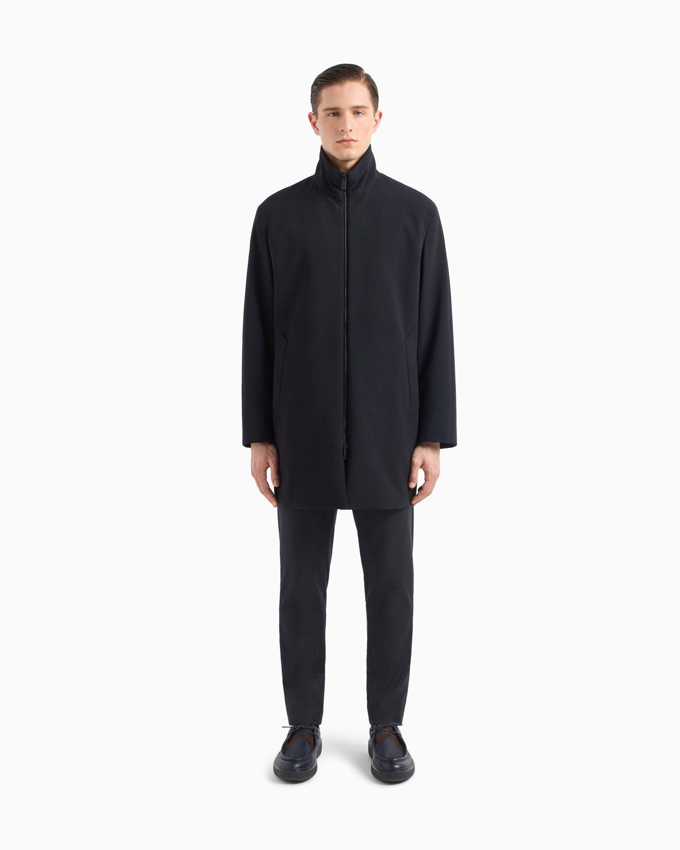 Long technical wool pea coat Slide 3