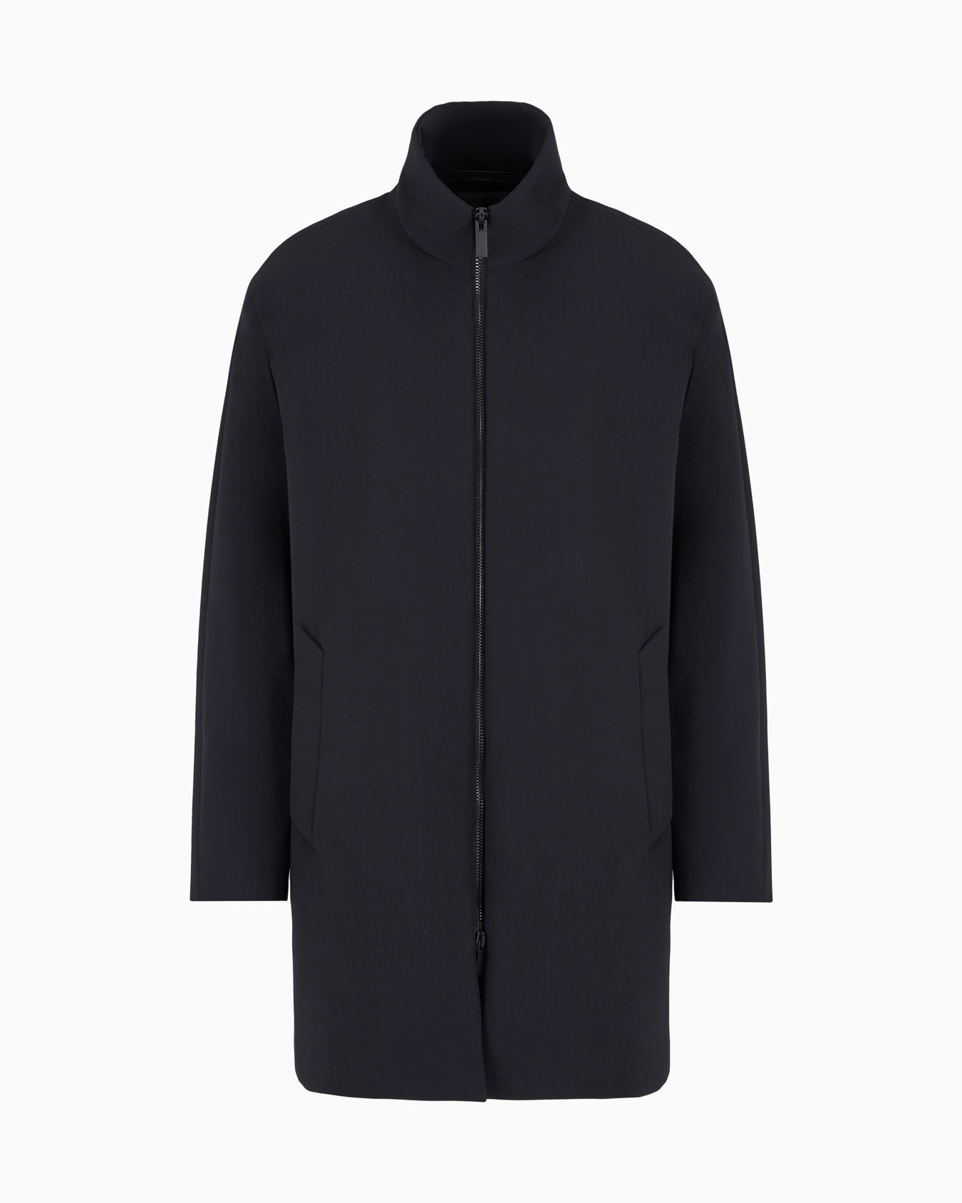 Long technical wool pea coat Slide 0