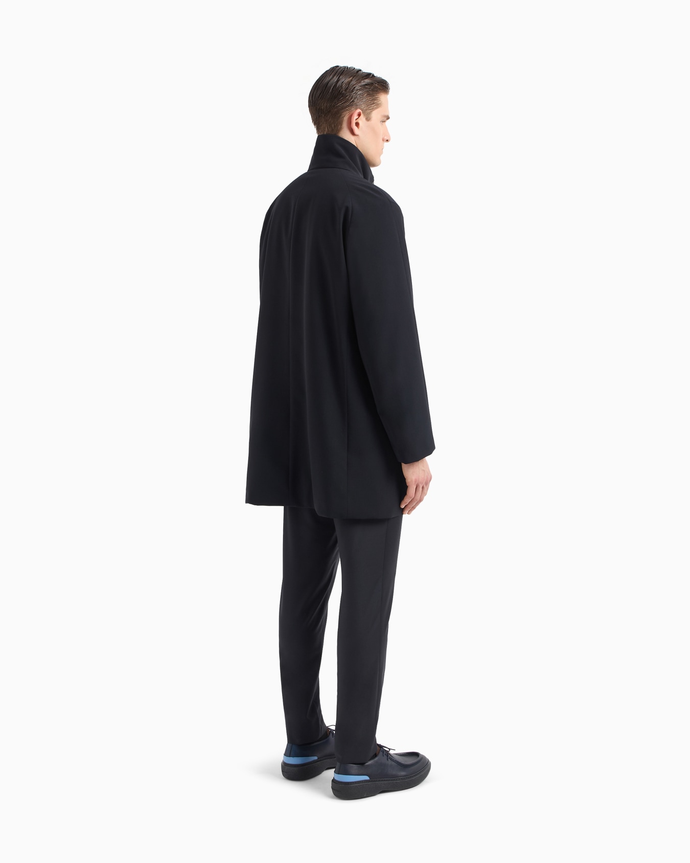 Long technical wool pea coat Slide 2