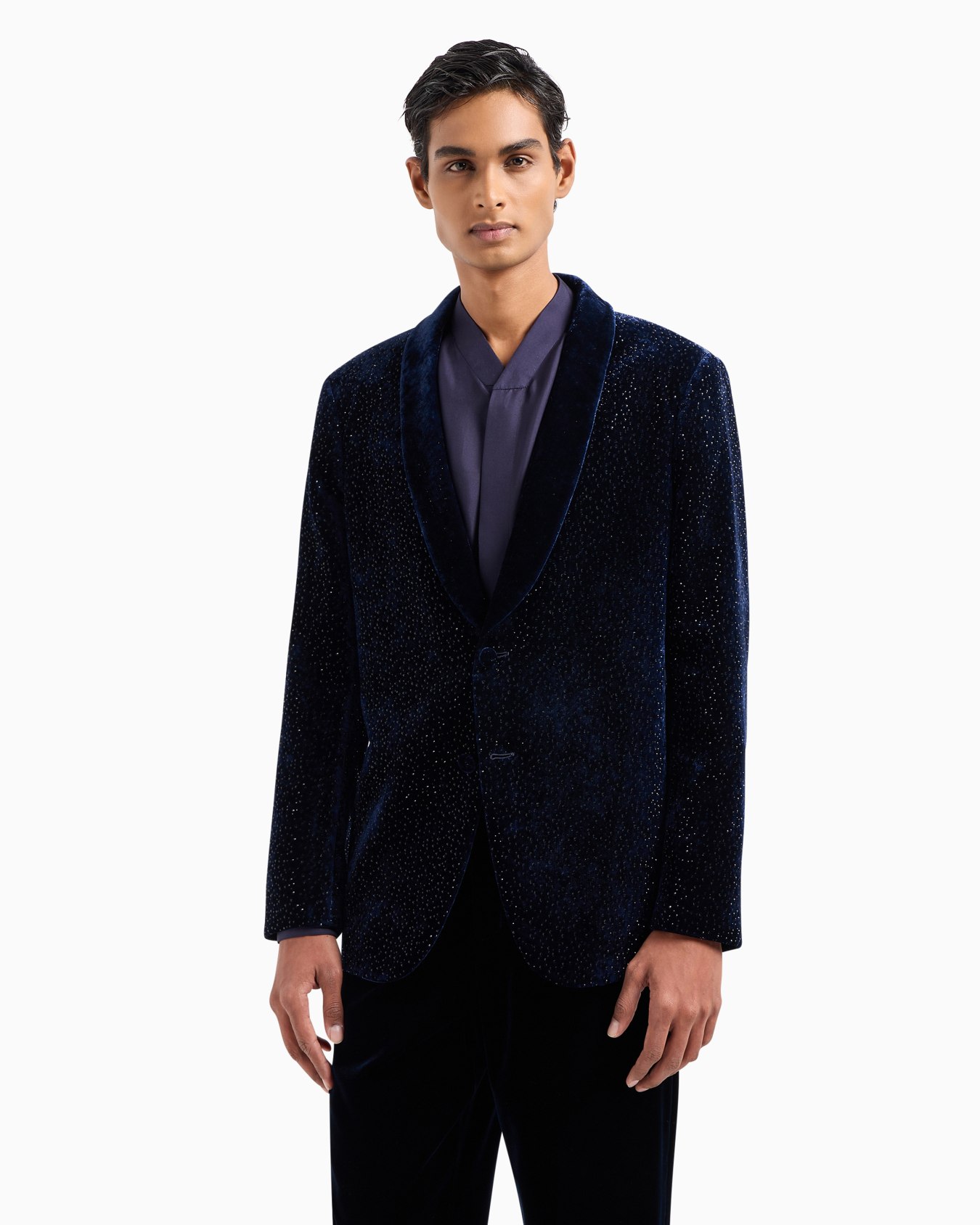 Giorgio’s velvet and crystals single-breasted tuxedo jacket Slide 4