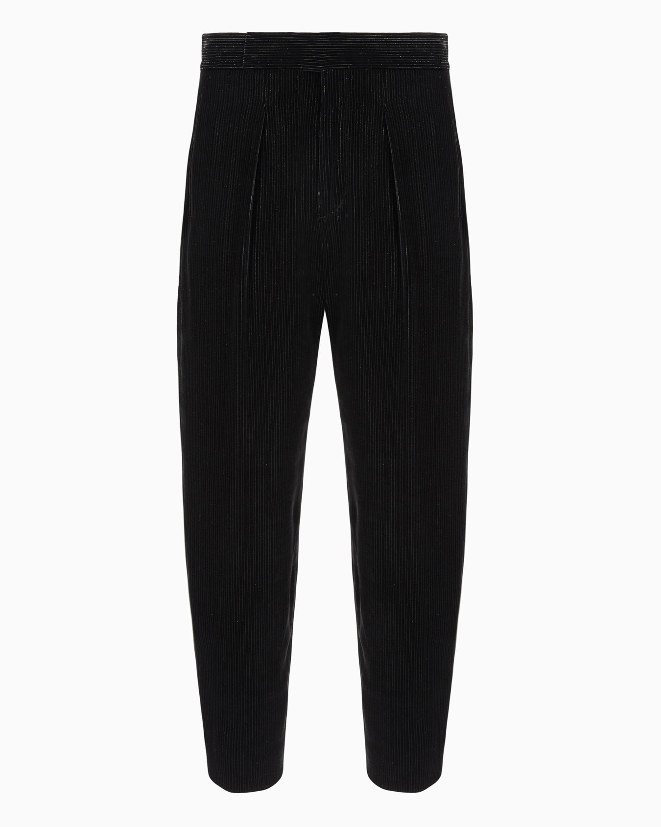 Giorgio's shiny, pinstriped velvet single-pleat trousers Slide 0