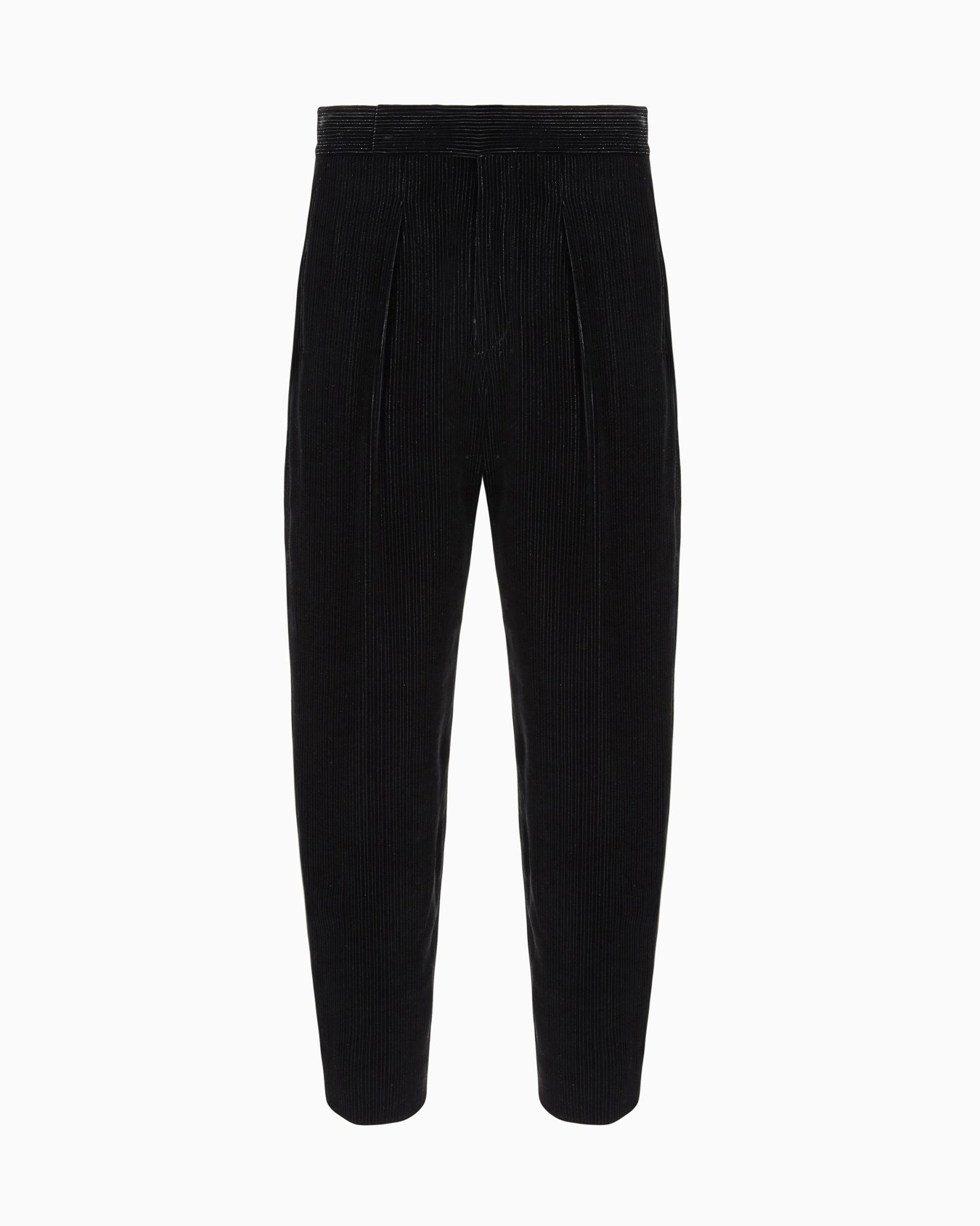 Giorgio's shiny, pinstriped velvet single-pleat trousers Slide 0