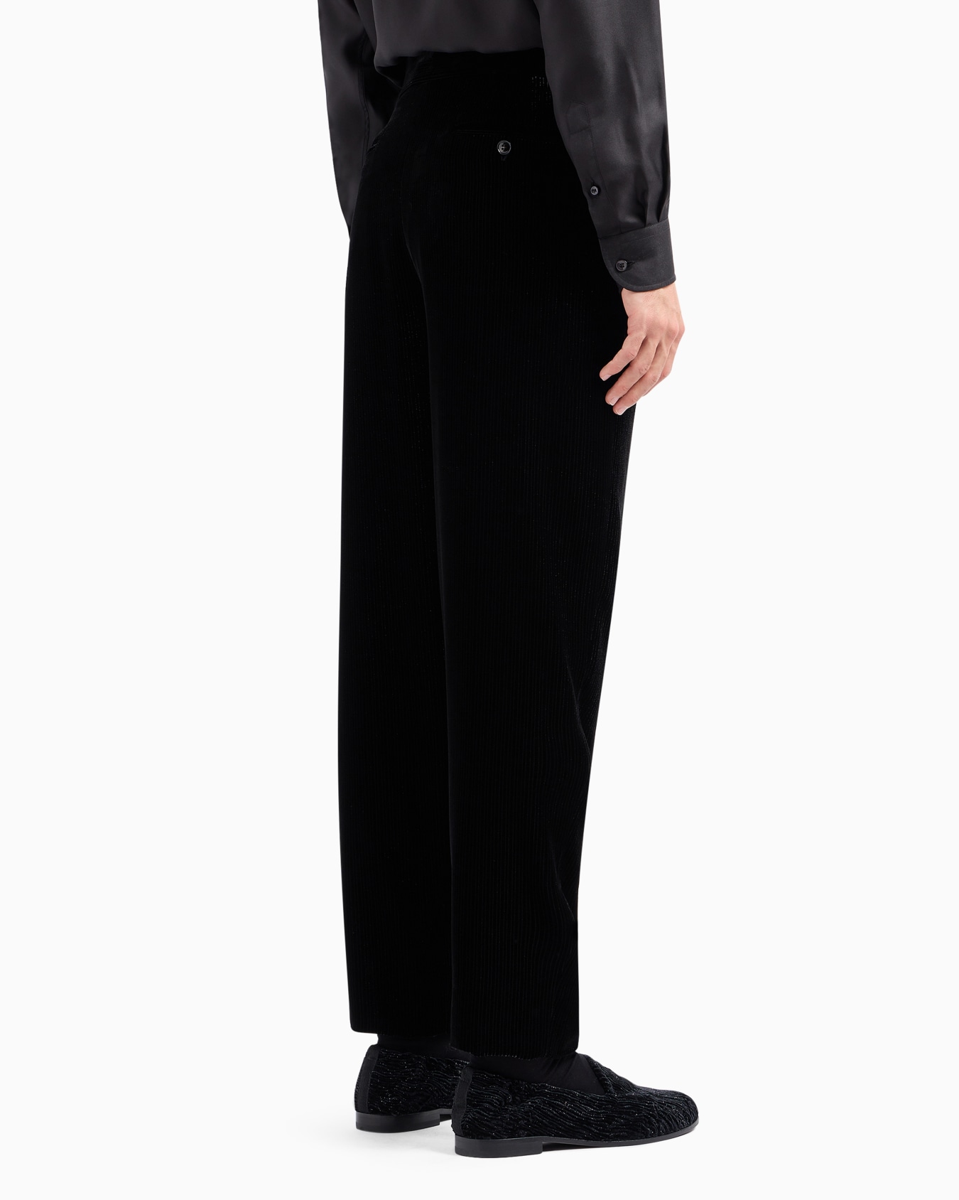 Giorgio's shiny, pinstriped velvet single-pleat trousers Slide 3
