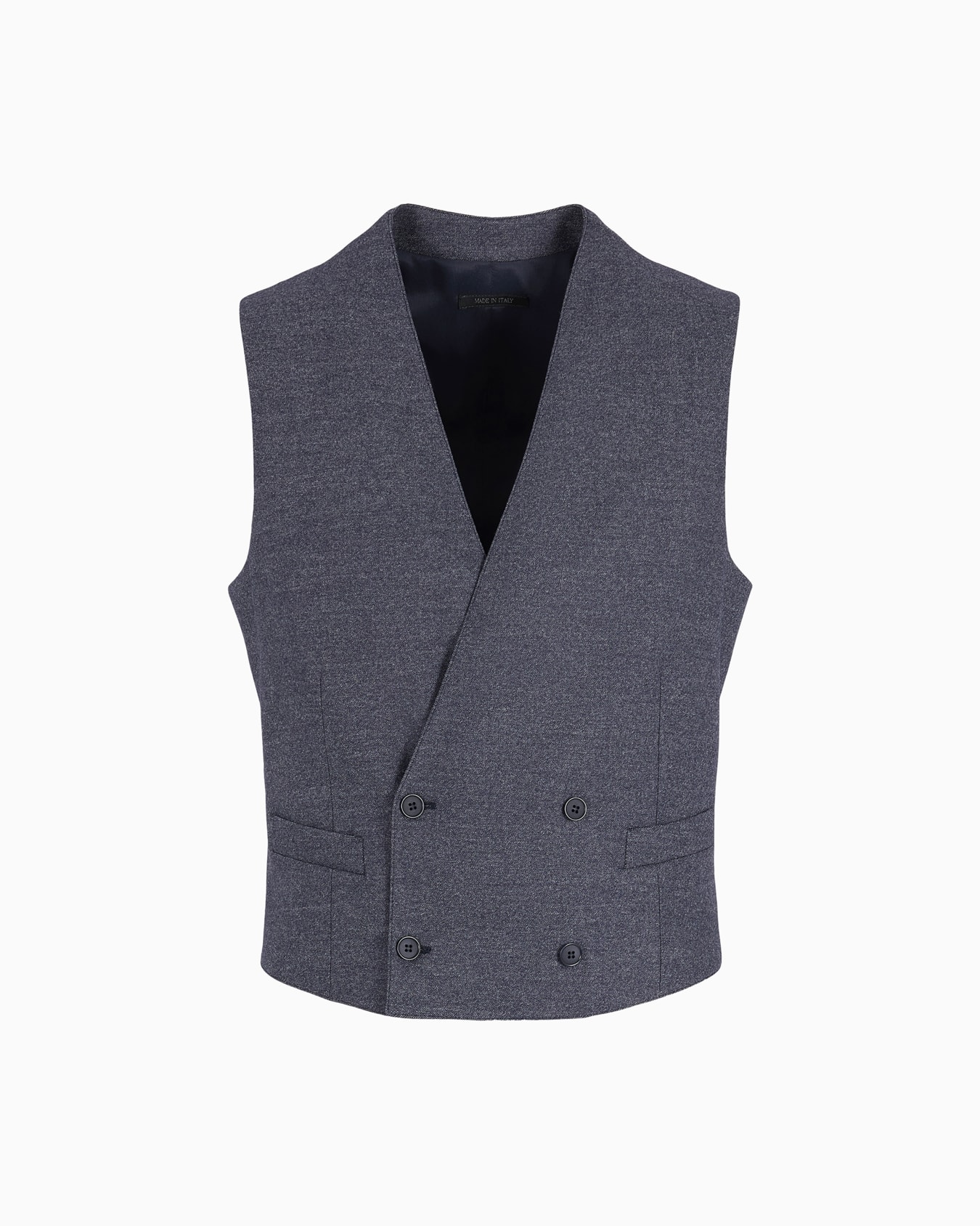 Double breasted waistcoat in denim-effect virgin wool and cashmere Slide 0