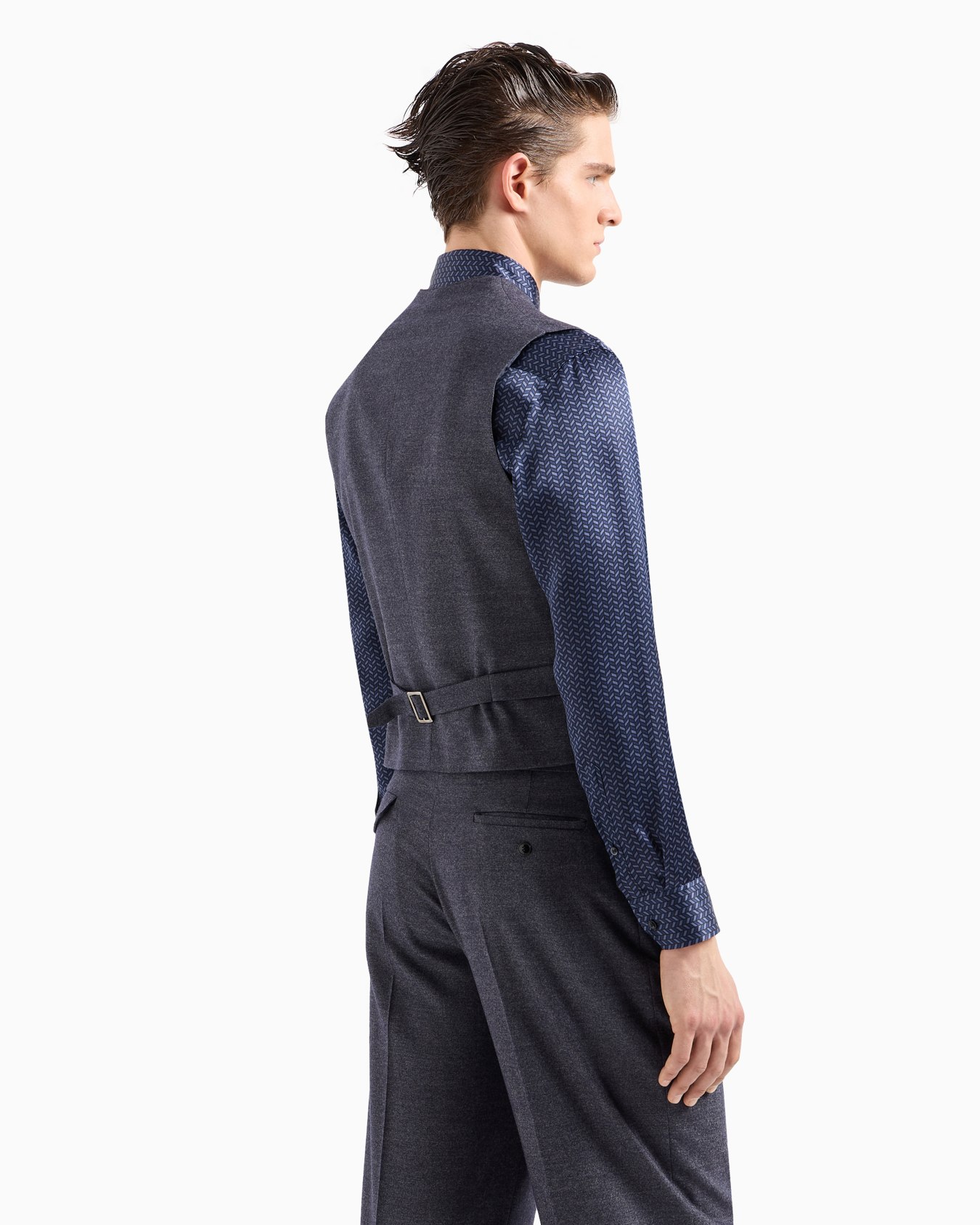 Double breasted waistcoat in denim-effect virgin wool and cashmere Slide 2