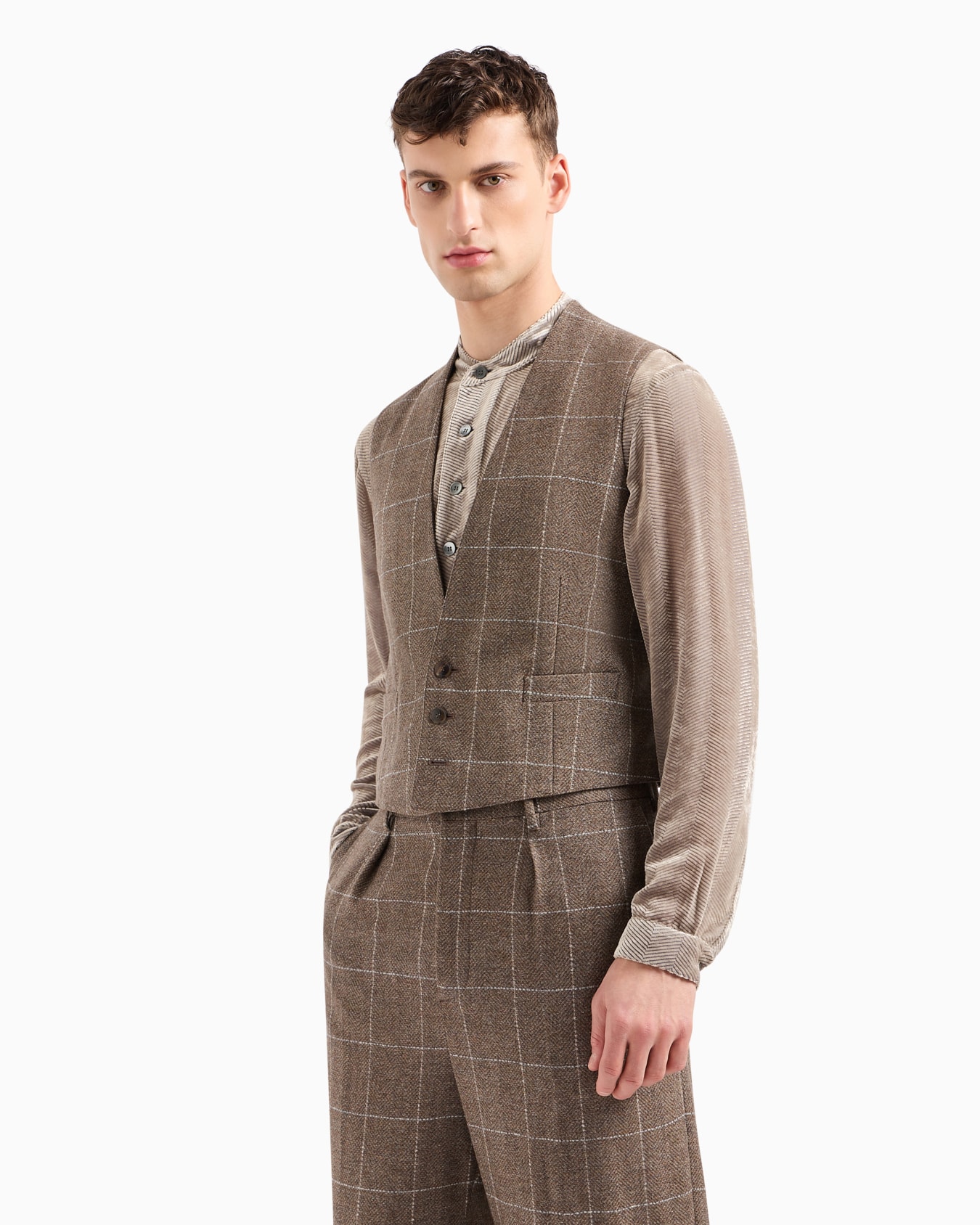 Single-breasted waistcoat in a wool and viscose canneté Slide 2