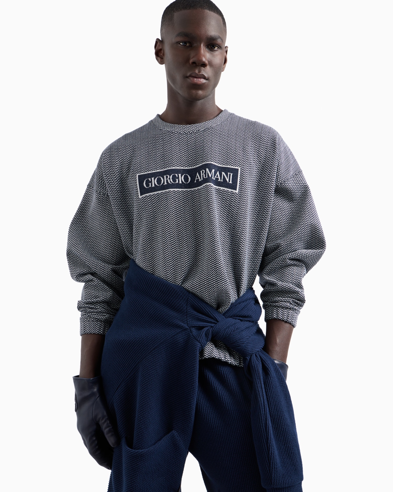 Sweat-shirt en coton jacquard chevron Denim Collection Diapositive 6