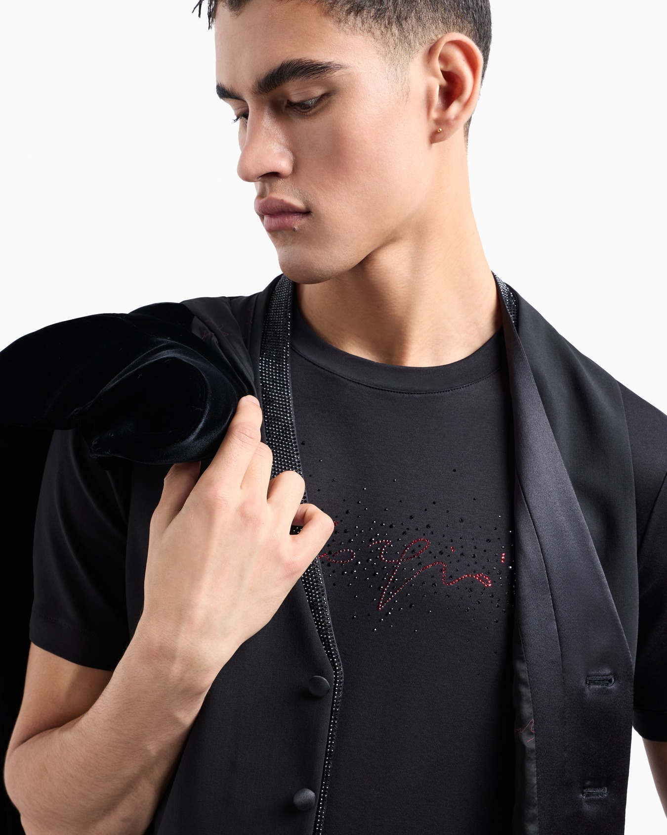Giorgio's crew-neck cotton-jersey T-shirt with crystal embroidery Slide 6