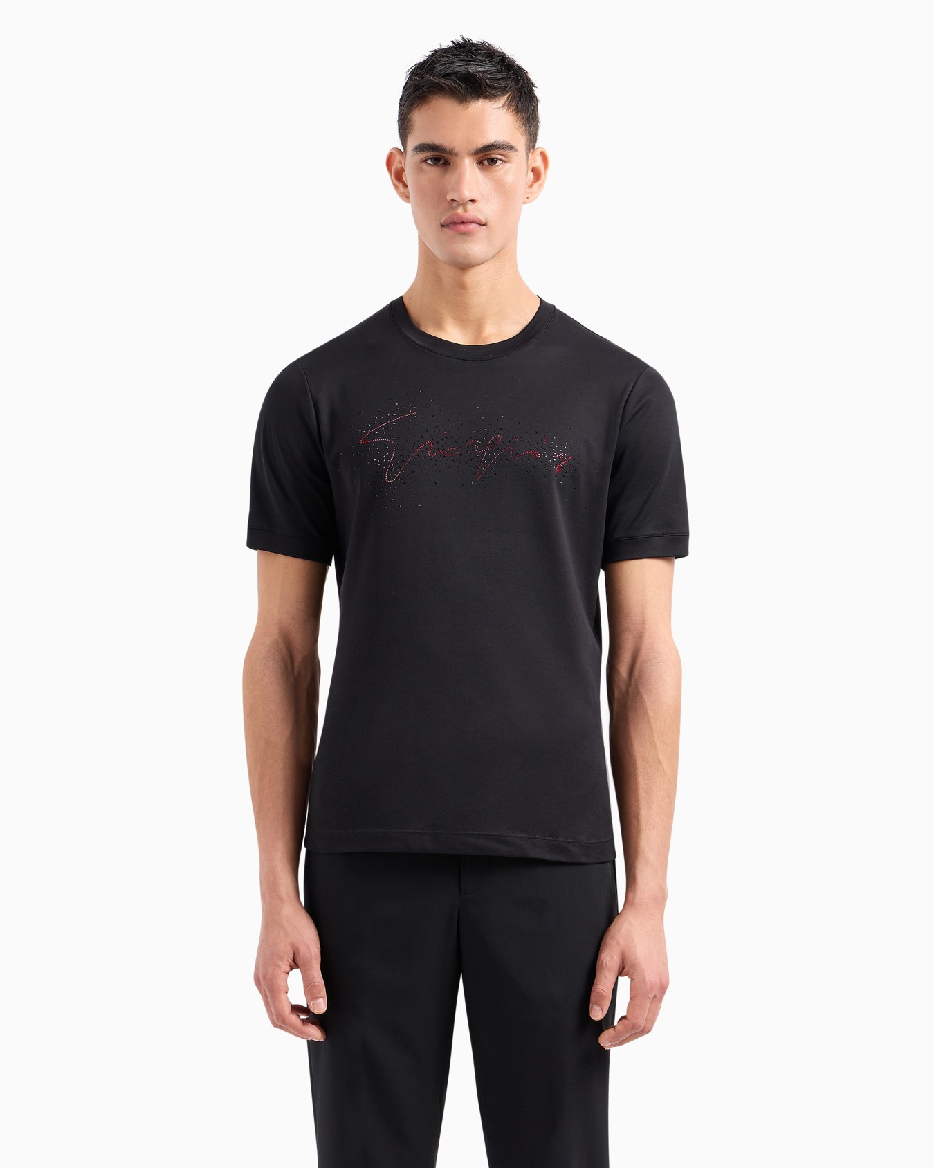 Giorgio's crew-neck cotton-jersey T-shirt with crystal embroidery Slide 4