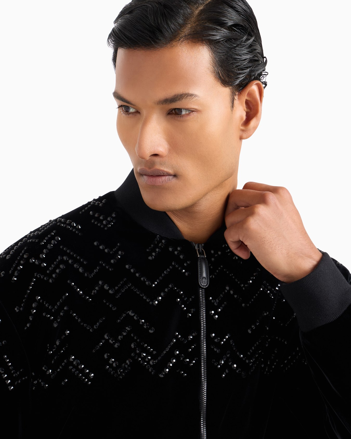 Giorgio's Bomber in velluto con strass applicati Slide 4