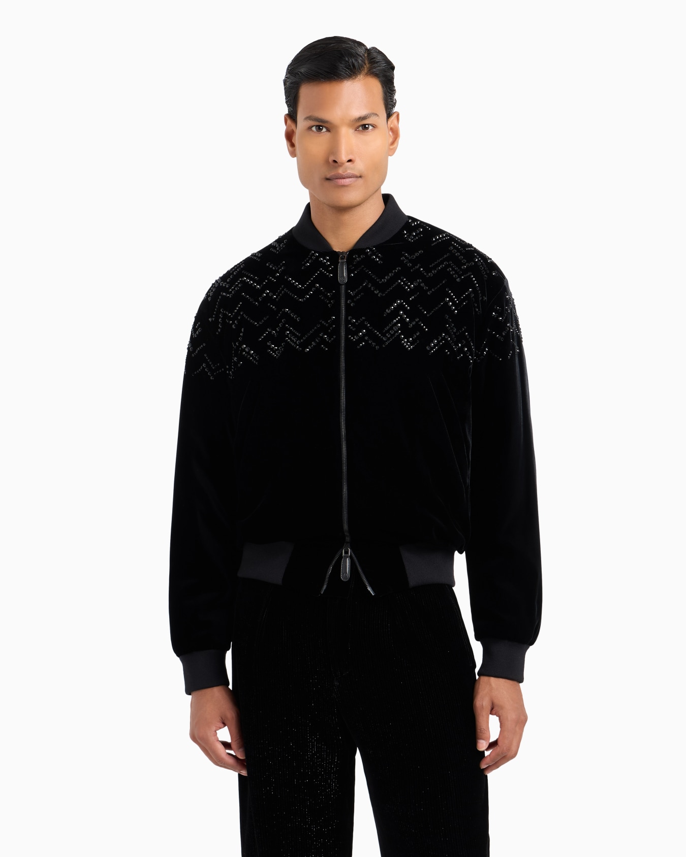 Giorgio's Bomber in velluto con strass applicati Slide 3