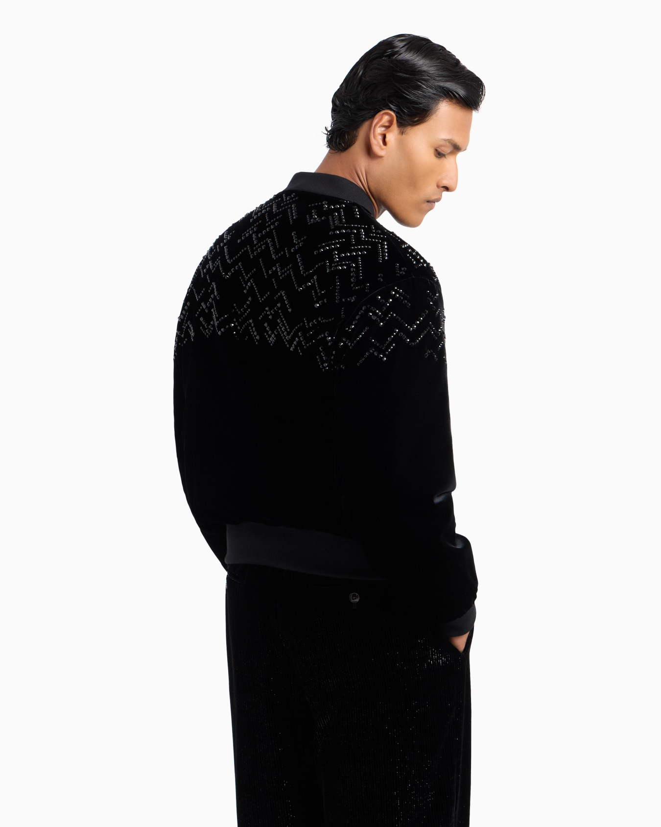 Giorgio's Bomber in velluto con strass applicati Slide 2