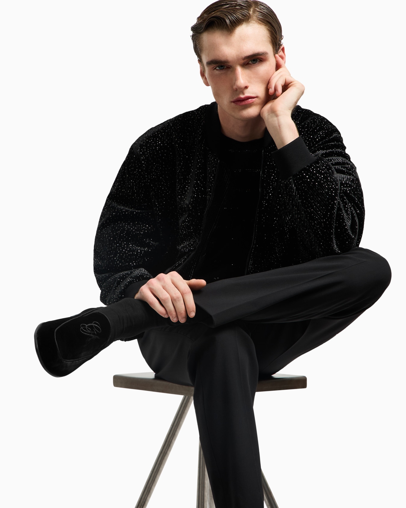 Lurex-pinstripe velvet blouson Slide 5