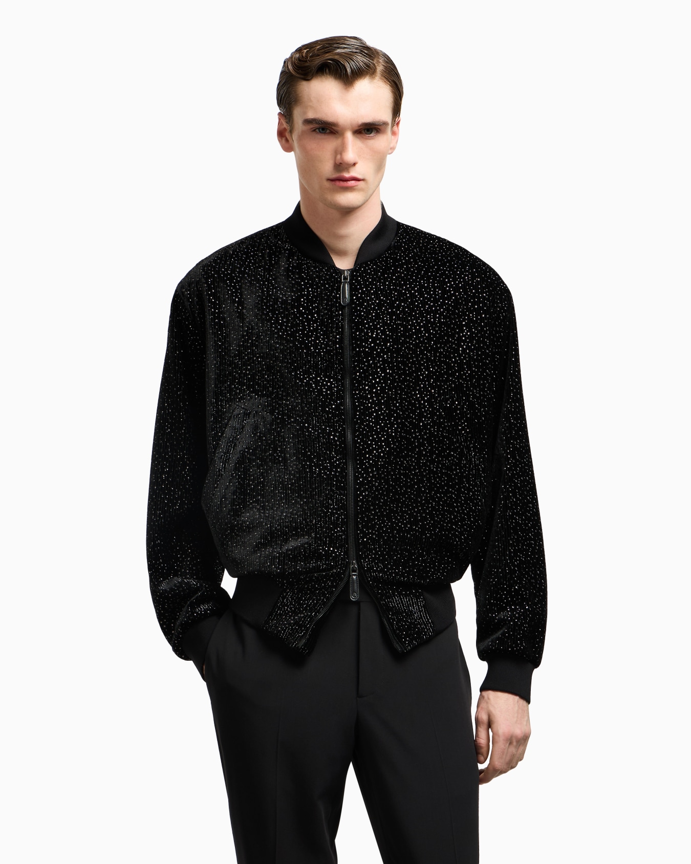 Lurex-pinstripe velvet blouson Slide 3