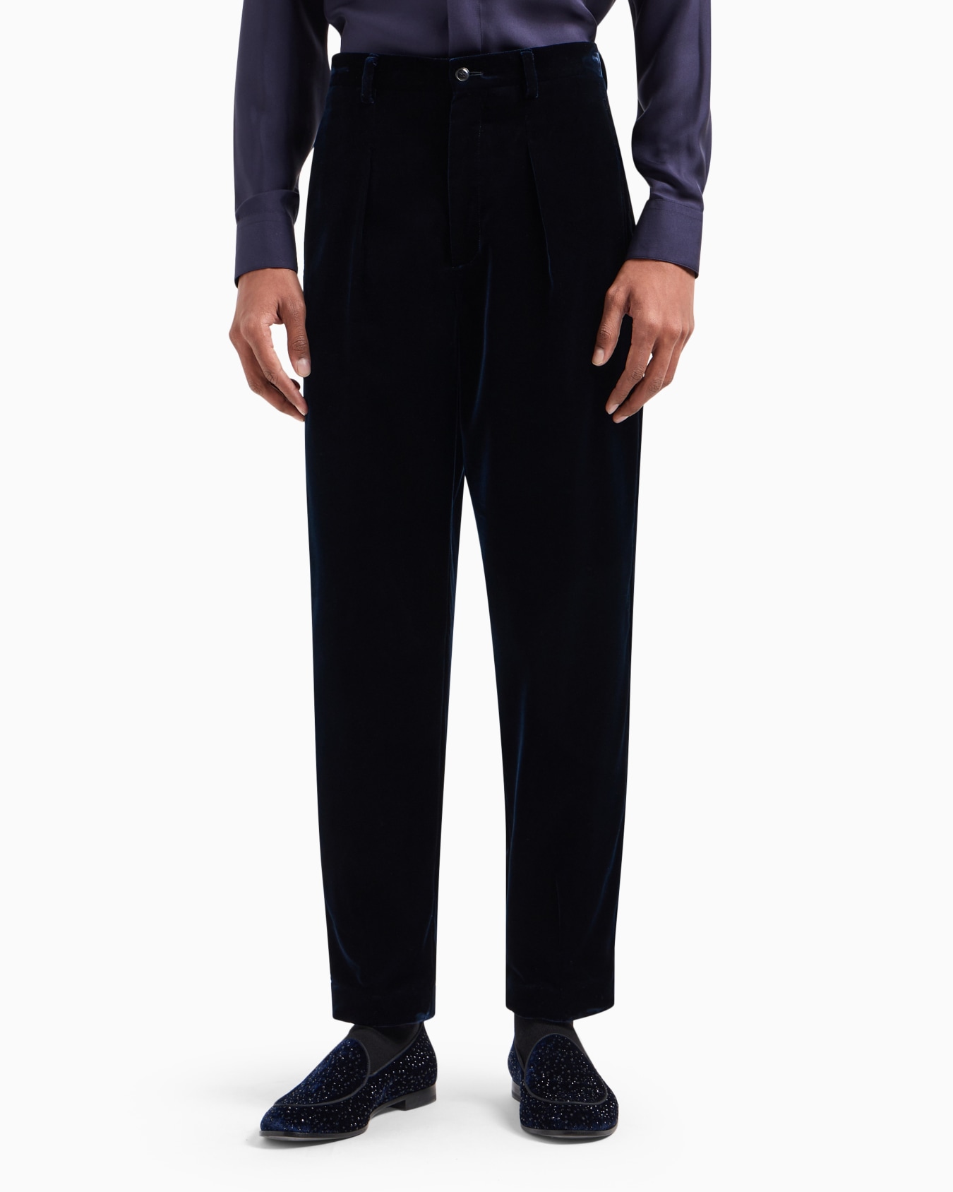 Single-pleat stretch-velvet trousers Slide 1