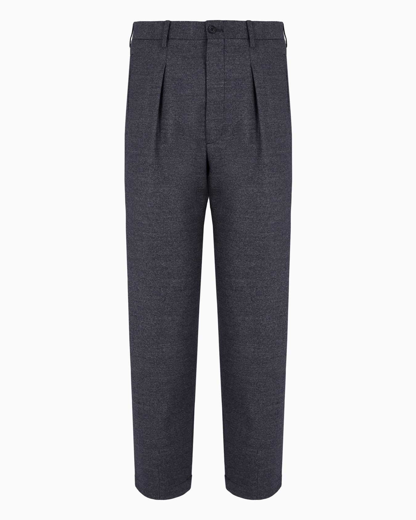 Single-pleat, denim-effect virgin wool and cashmere trousers Slide 0