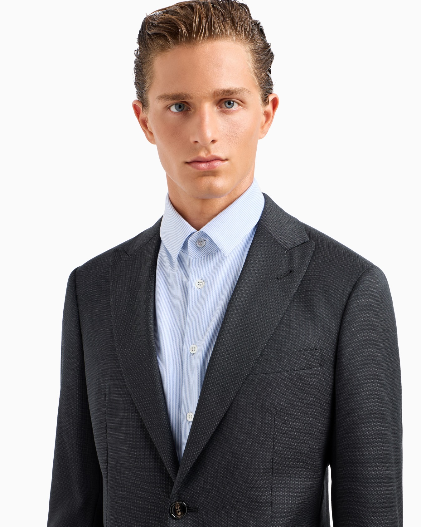 Costume à simple boutonnage gamme Soho en laine vierge au point broche Diapositive 4
