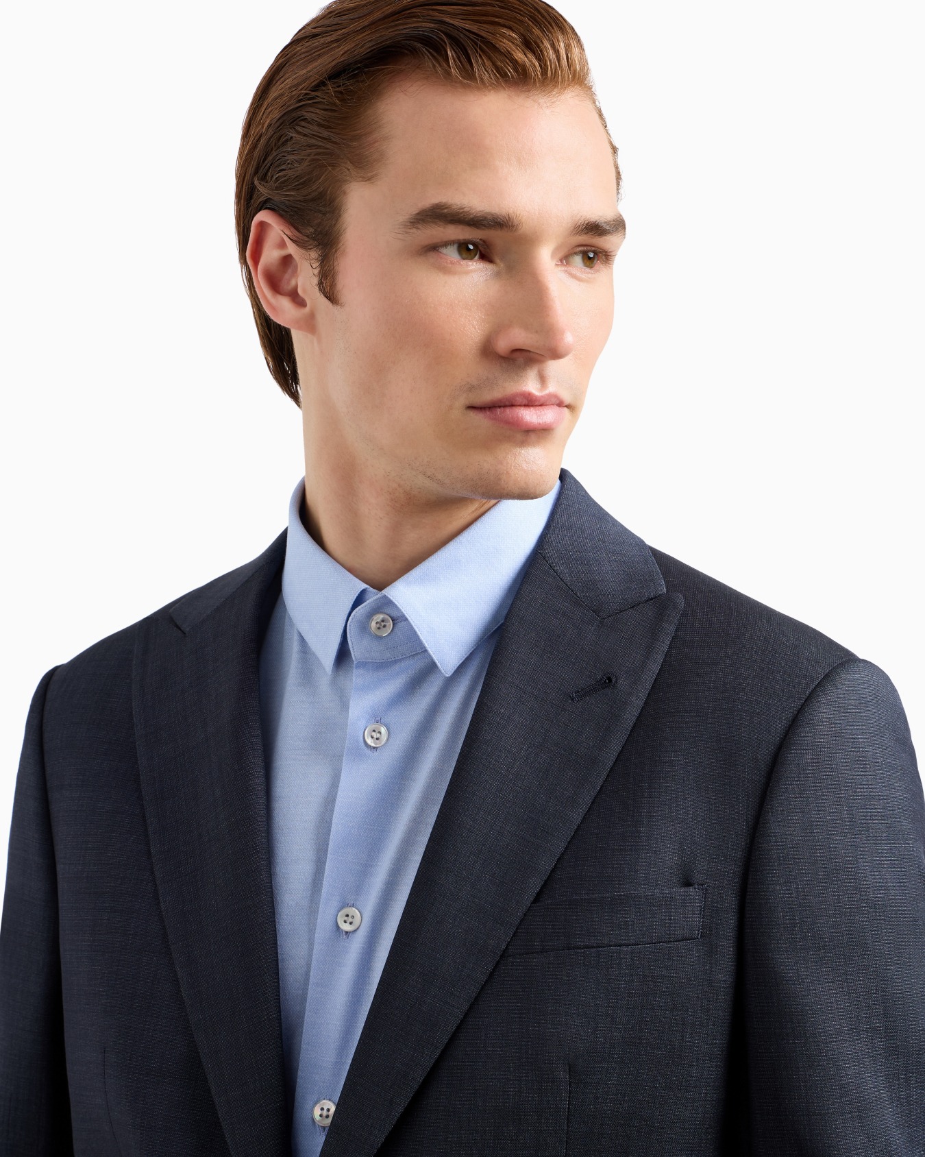 Costume à simple boutonnage gamme Soho en laine et soie effet chambray Diapositive 4