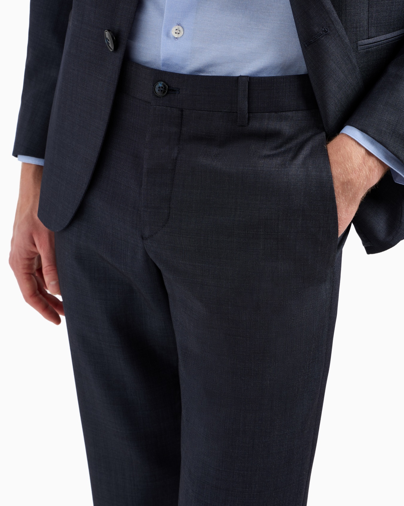 Costume à simple boutonnage gamme Soho en laine et soie effet chambray Diapositive 5