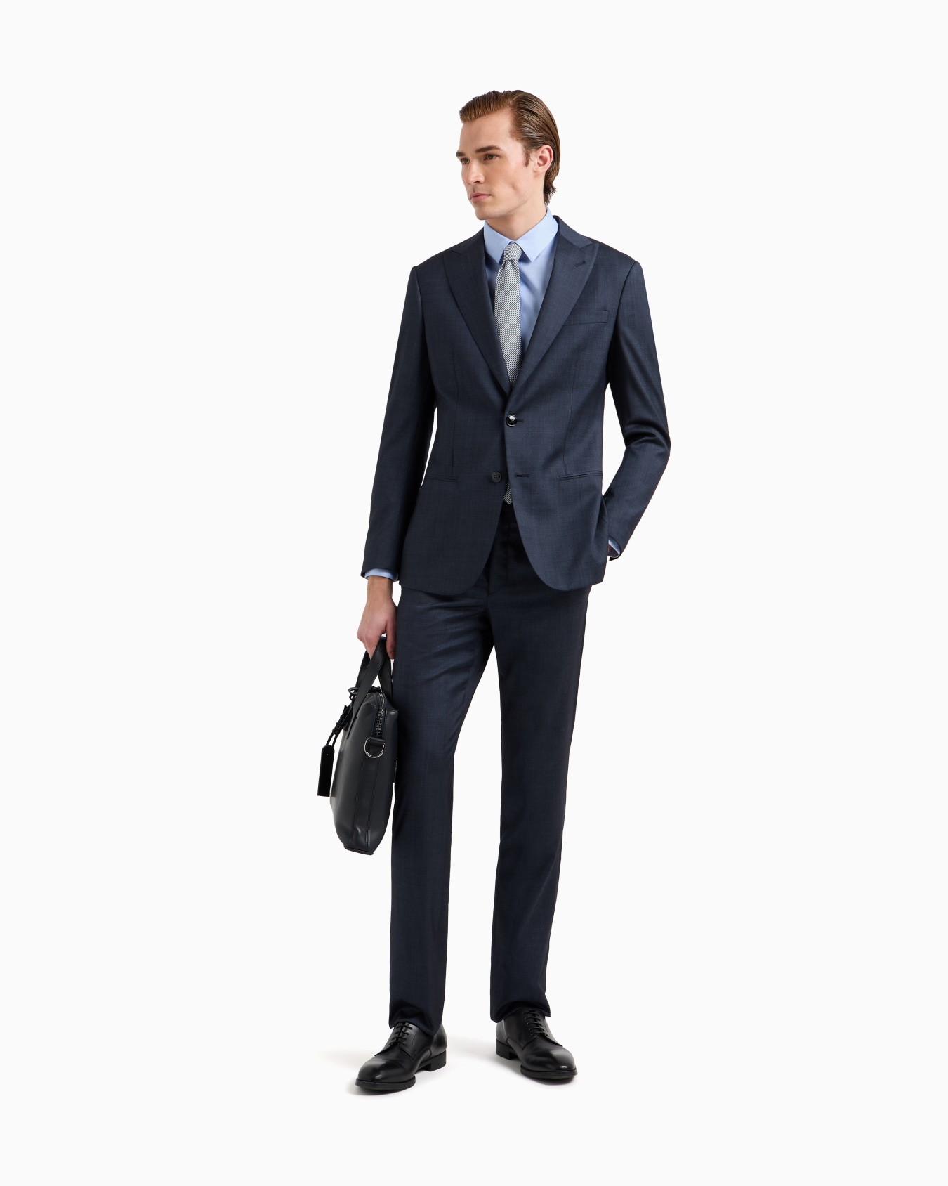 Costume à simple boutonnage gamme Soho en laine et soie effet chambray Diapositive 1
