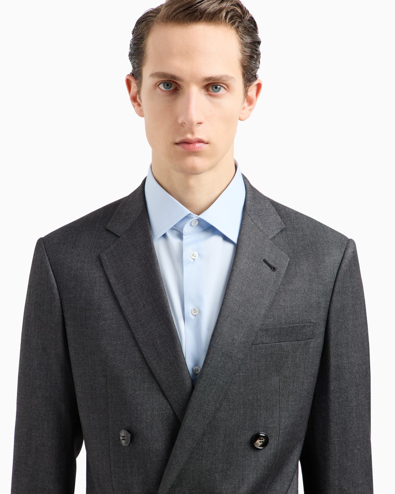 Soho line double-breasted denim-effect cashmere and stretch cotton suit Slide 4