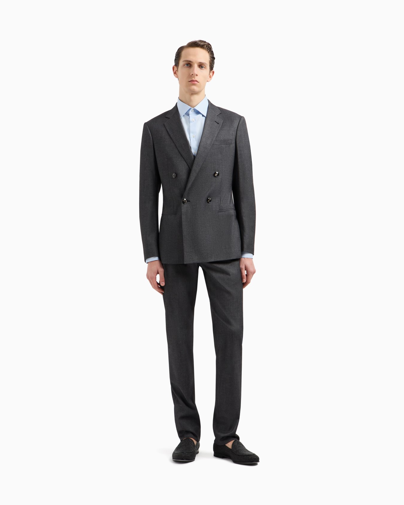 Soho line double-breasted denim-effect cashmere and stretch cotton suit Slide 3