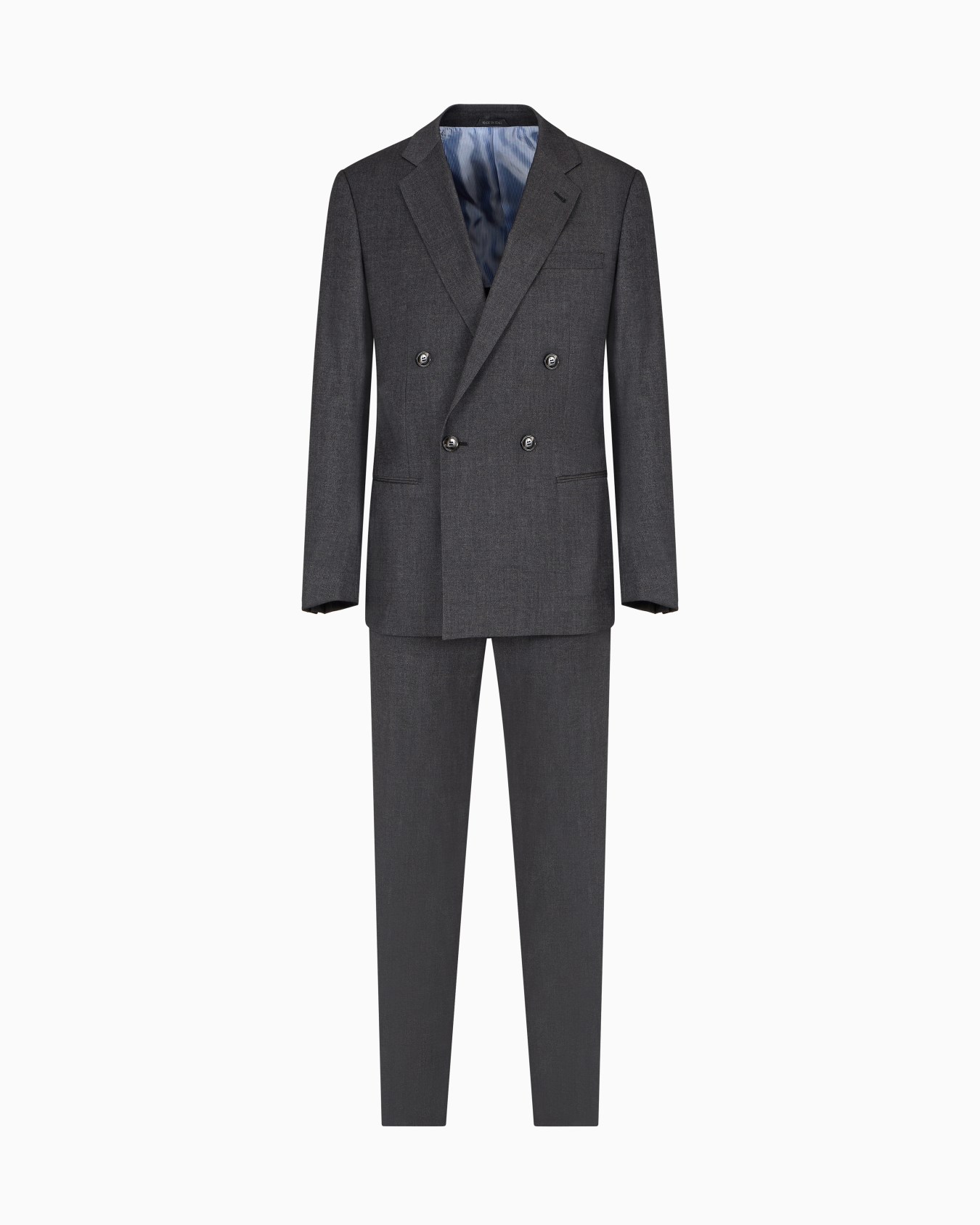 Soho line double-breasted denim-effect cashmere and stretch cotton suit Slide 0