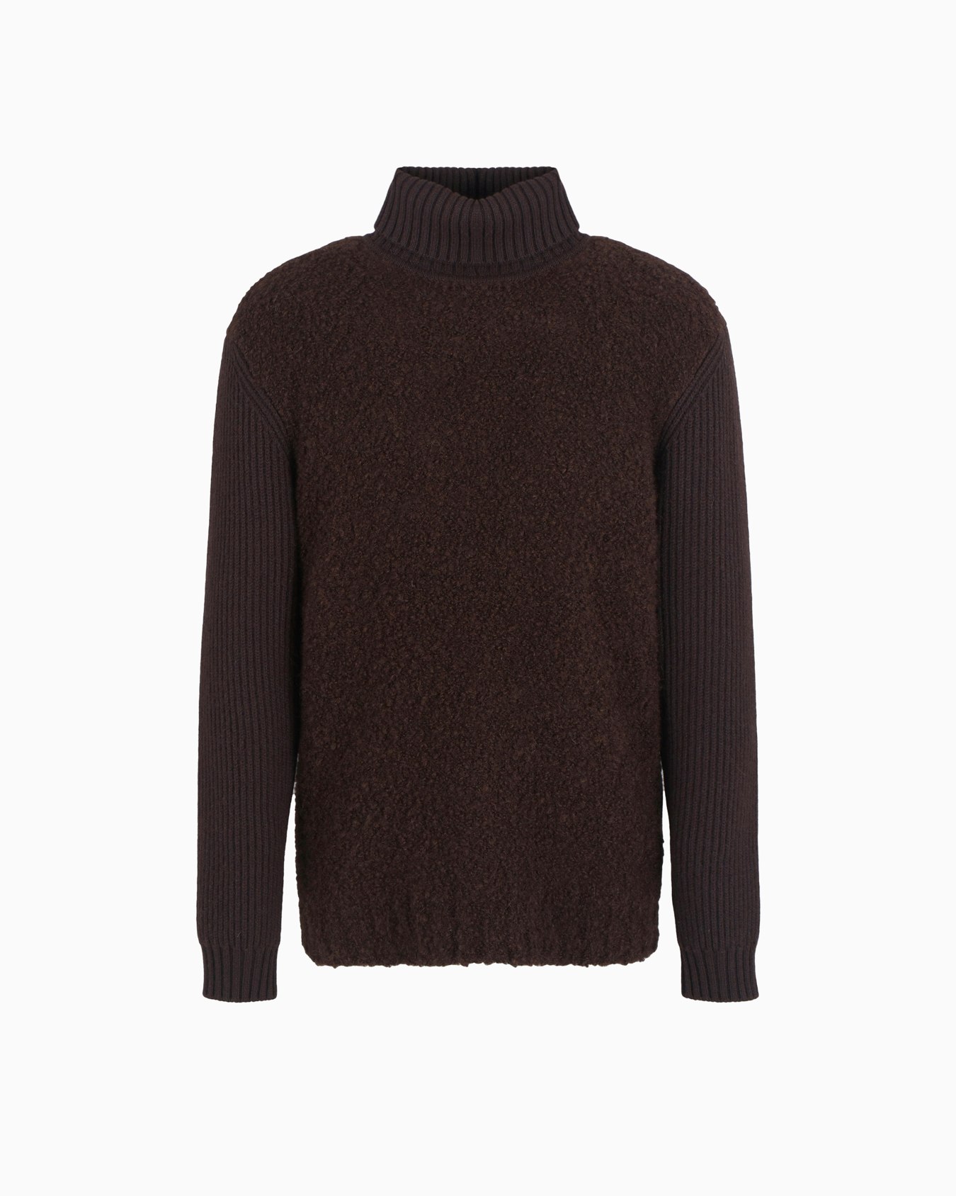 Mock-neck jumper in bouclé cashmere, wool and silk Slide 0