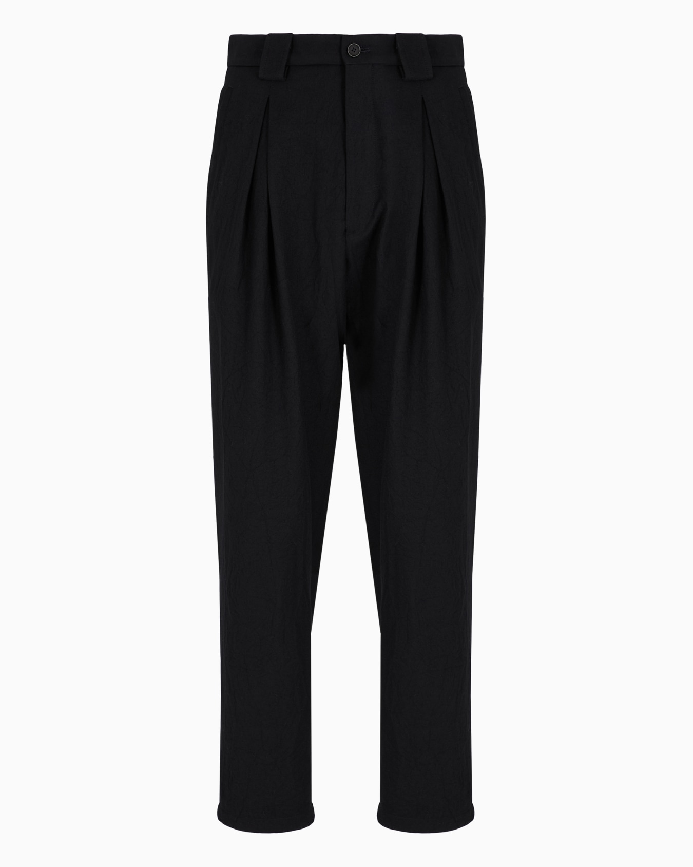 Pantalon à une pince en flanelle de laine effet froissé Diapositive 0