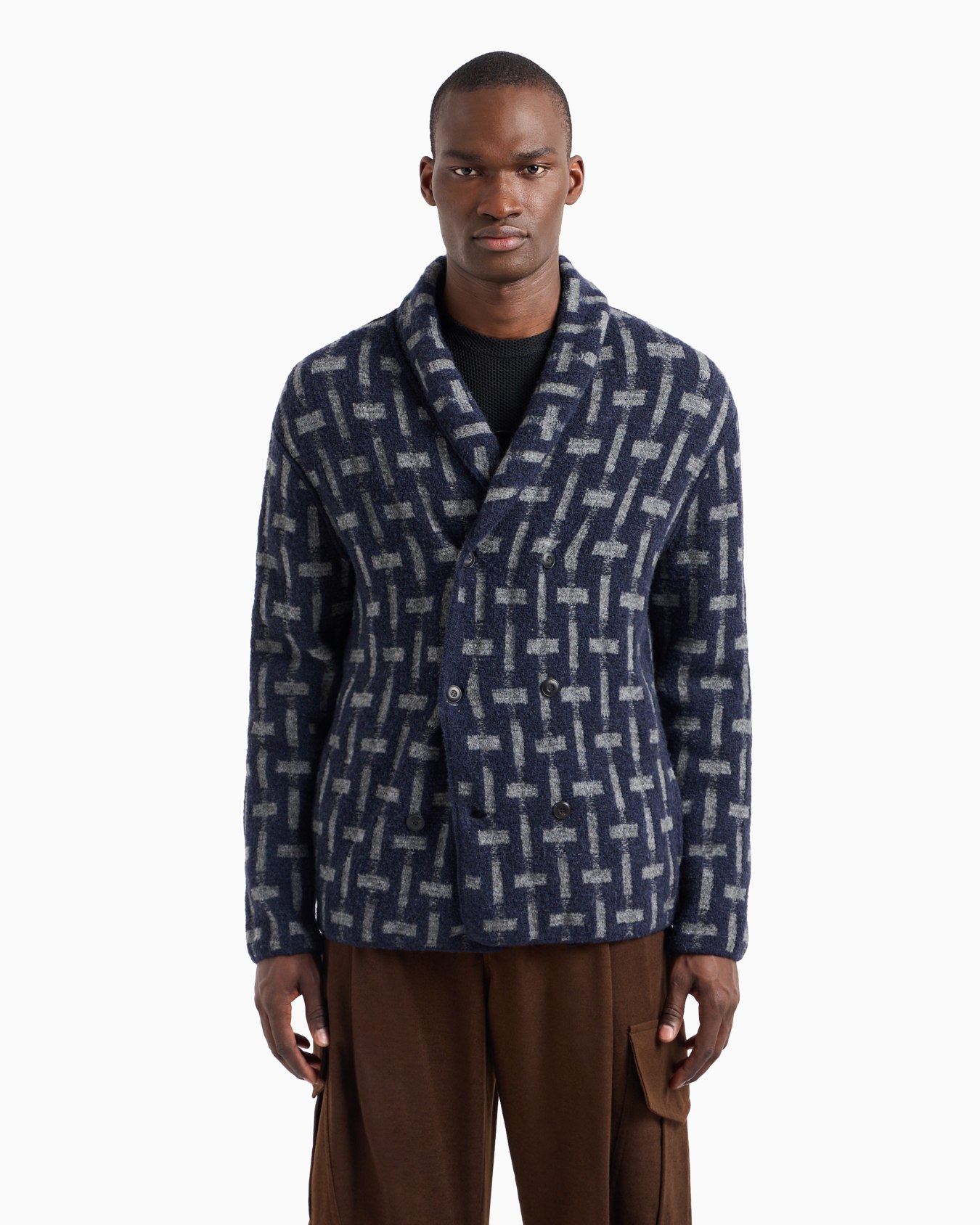 Double-breasted jacket in a jacquard wool blend Slide 2