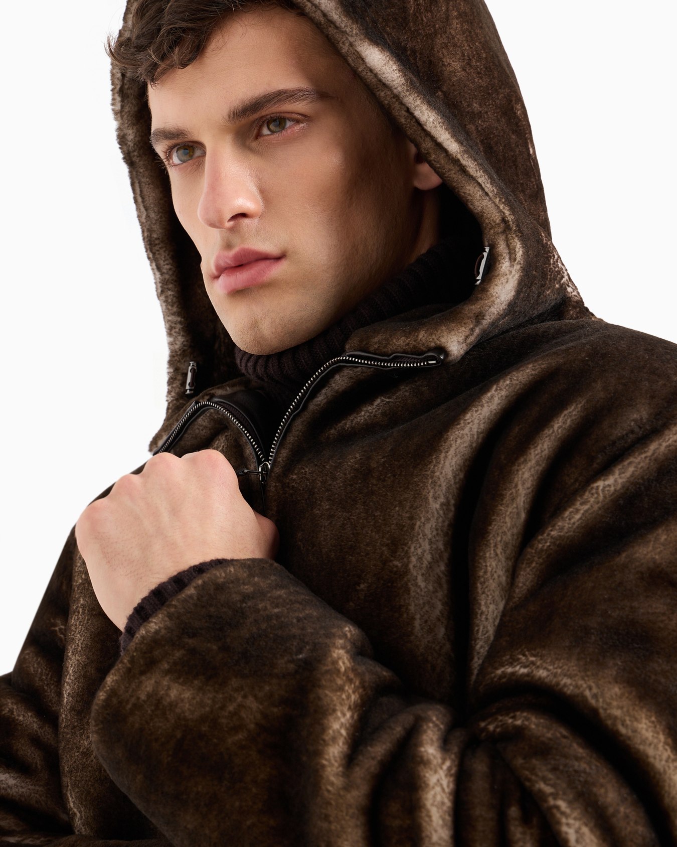 Shearling lambskin hooded pea coat Slide 5