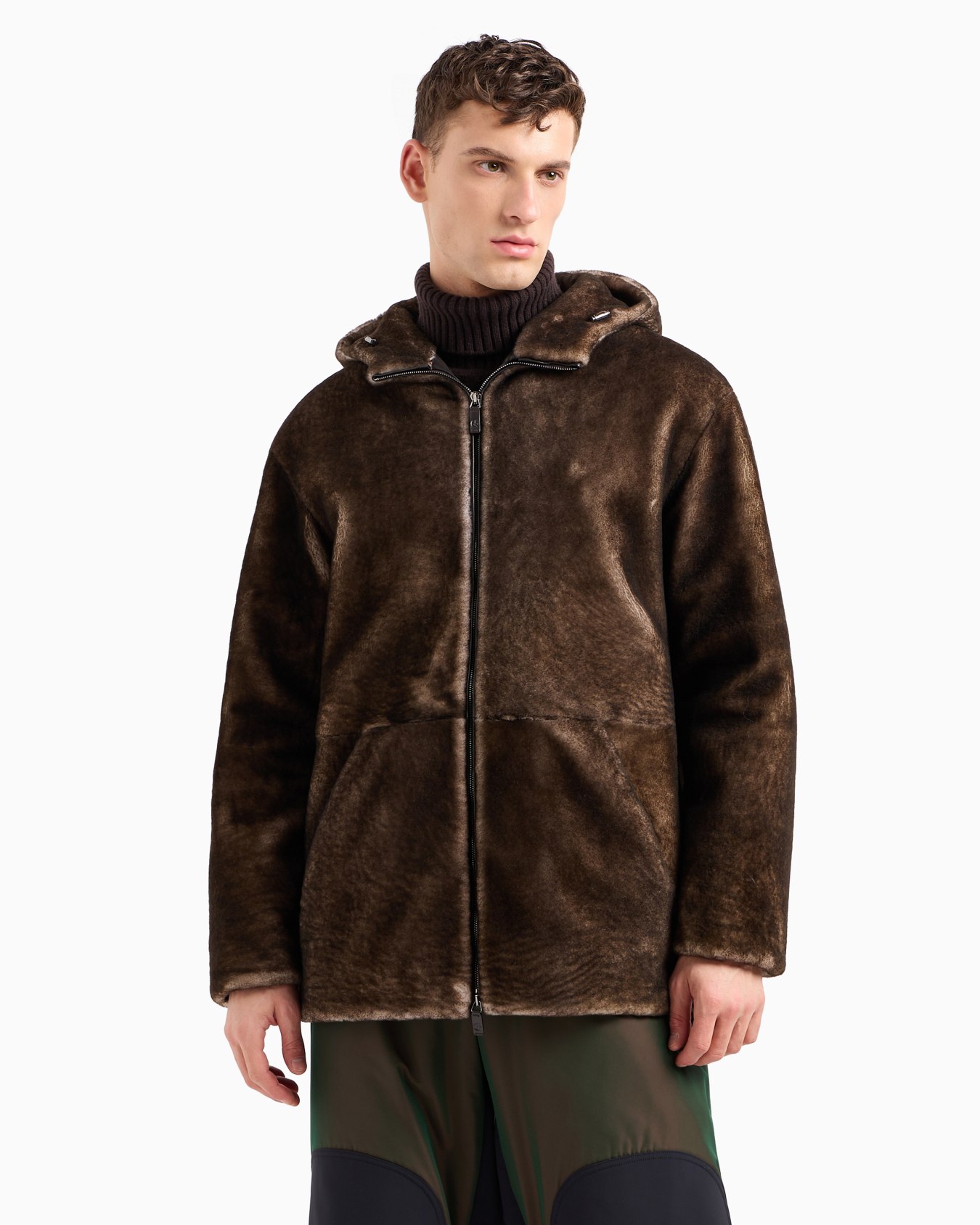 Shearling lambskin hooded pea coat Slide 4
