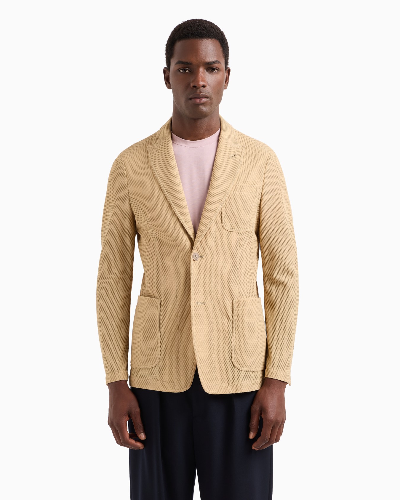 Single-breasted jacket in technical waffle fabric Slide 3