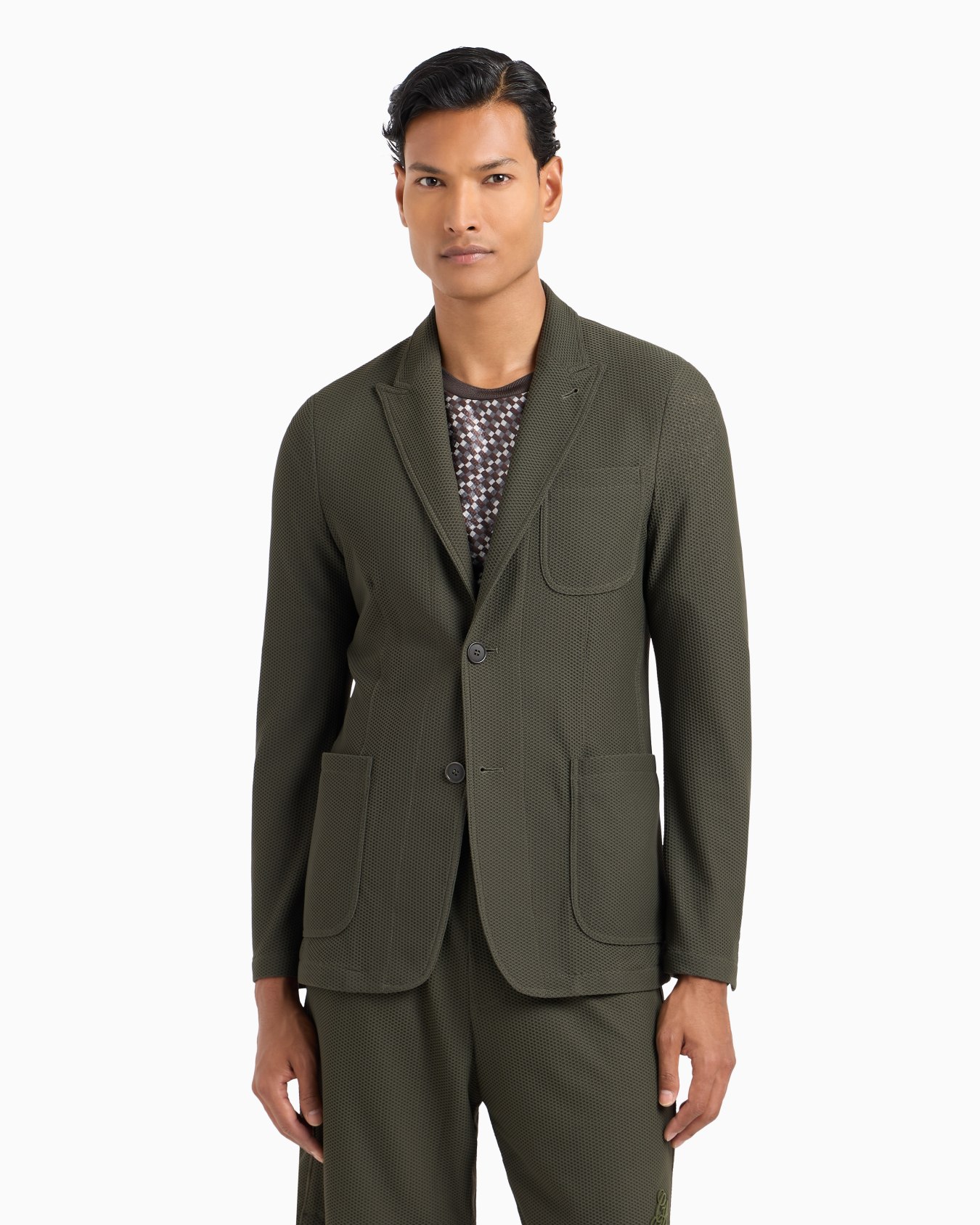 Single-breasted jacket in technical waffle fabric Slide 3