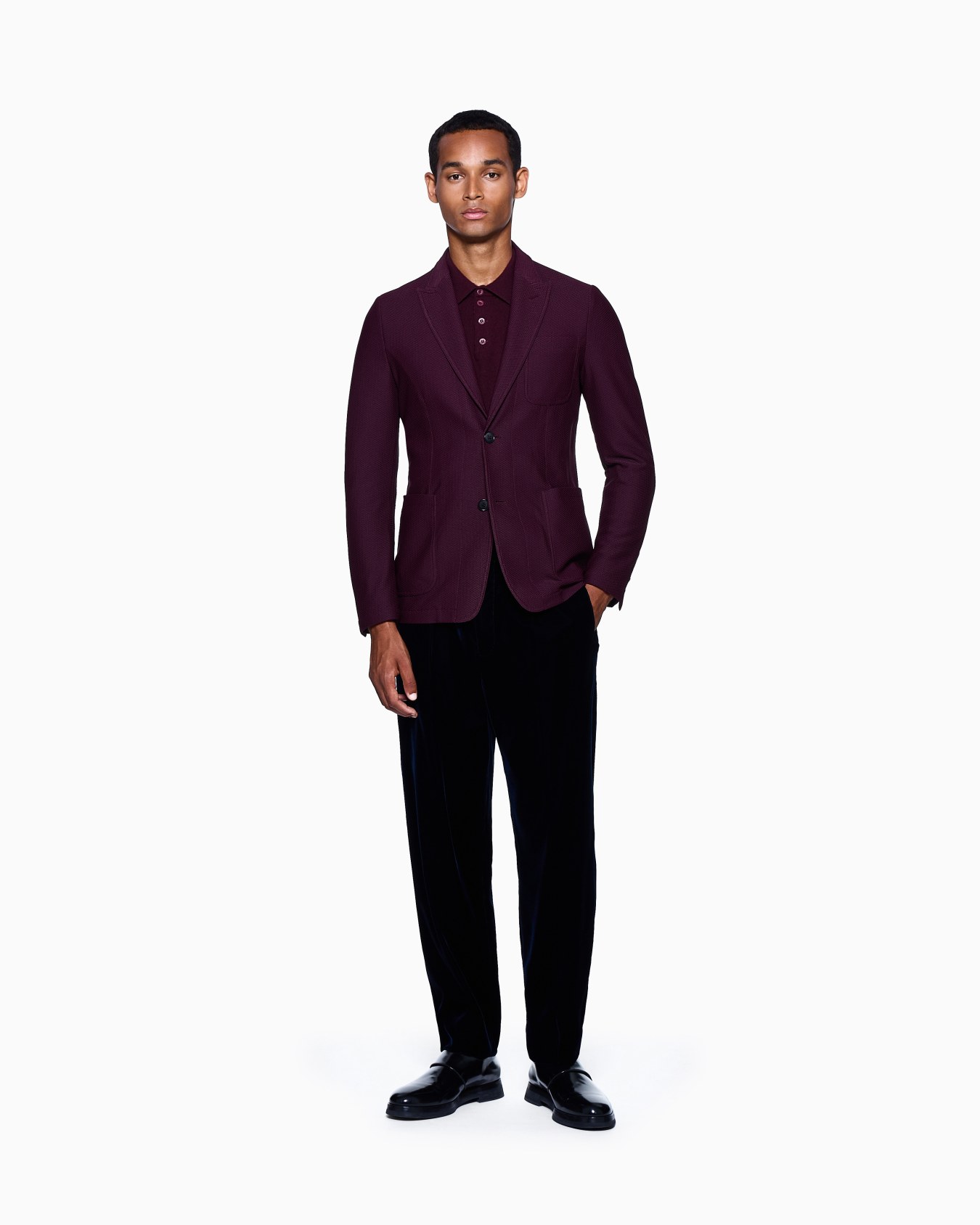 Single-breasted jacket in technical waffle fabric Slide 1
