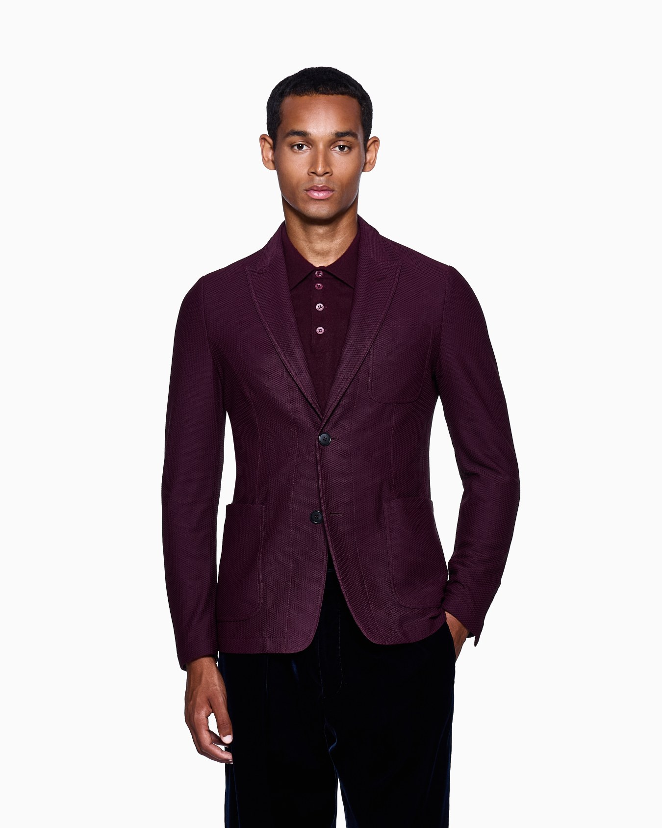 Single-breasted jacket in technical waffle fabric Slide 3
