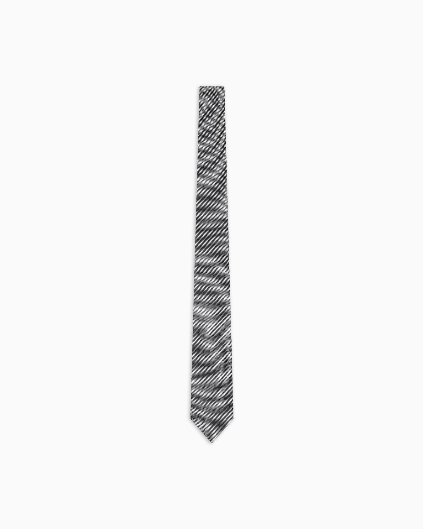 Pure silk tie with geometric jacquard motif Slide 0