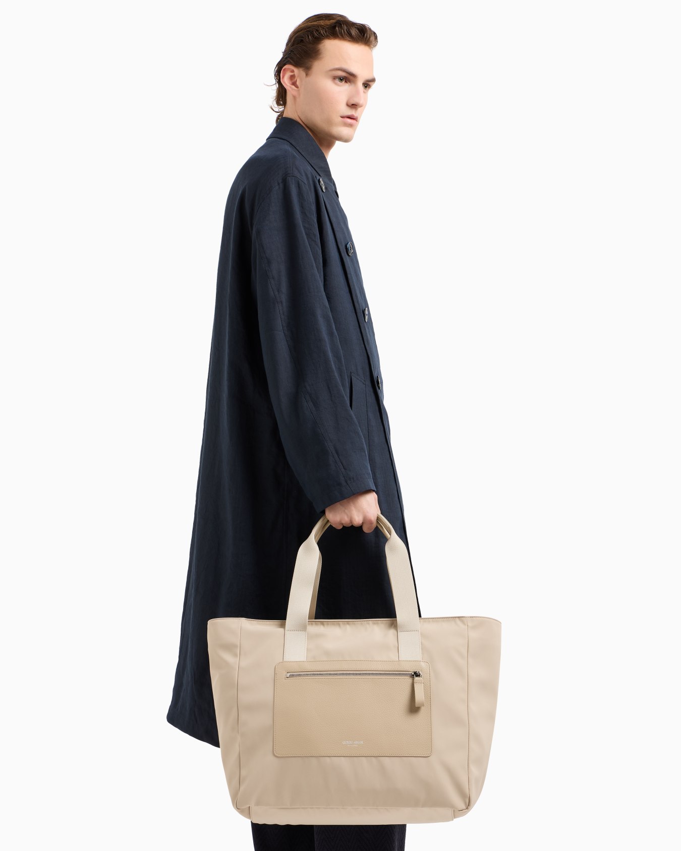 Medium shopper bag in nylon and pebbled leather Slide 5