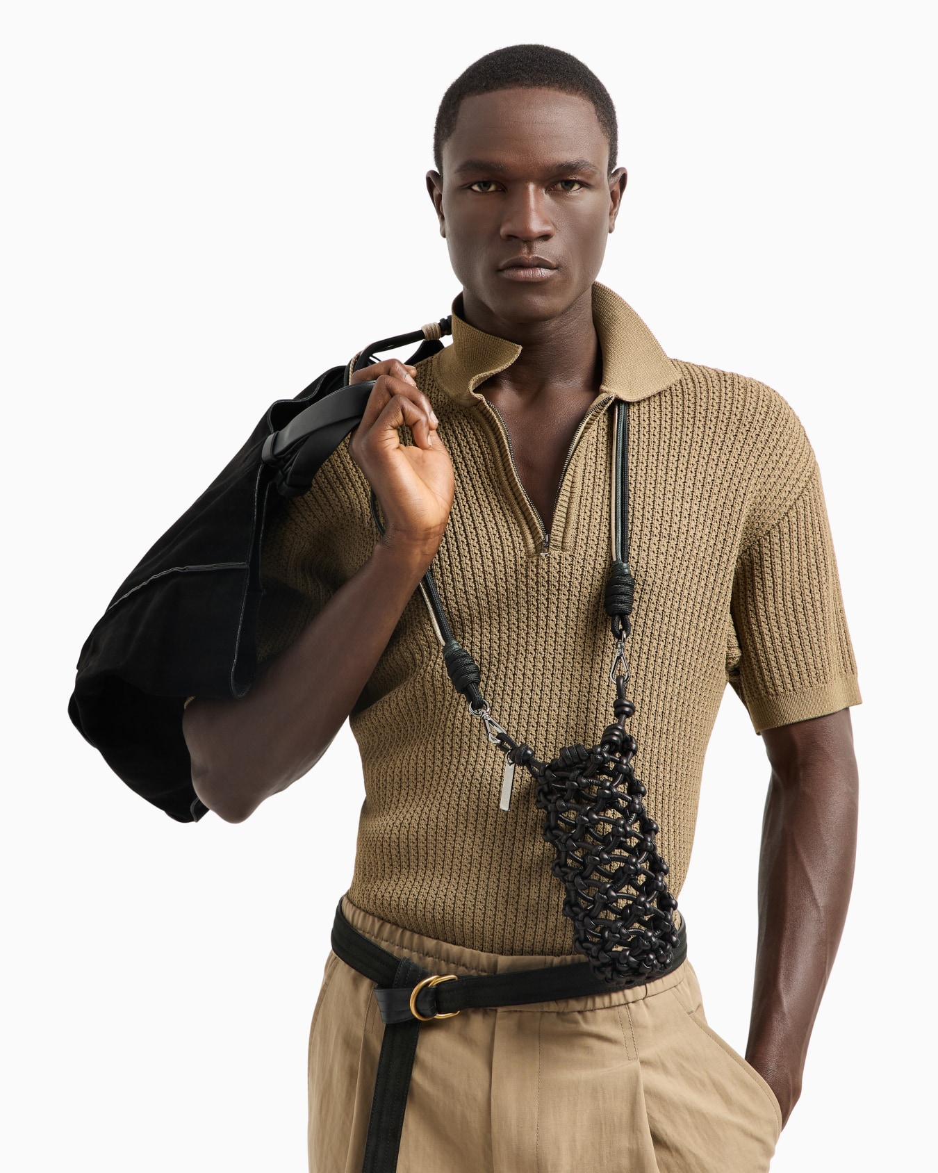 Short-sleeved polo shirt in a ribbed viscose blend Slide 4