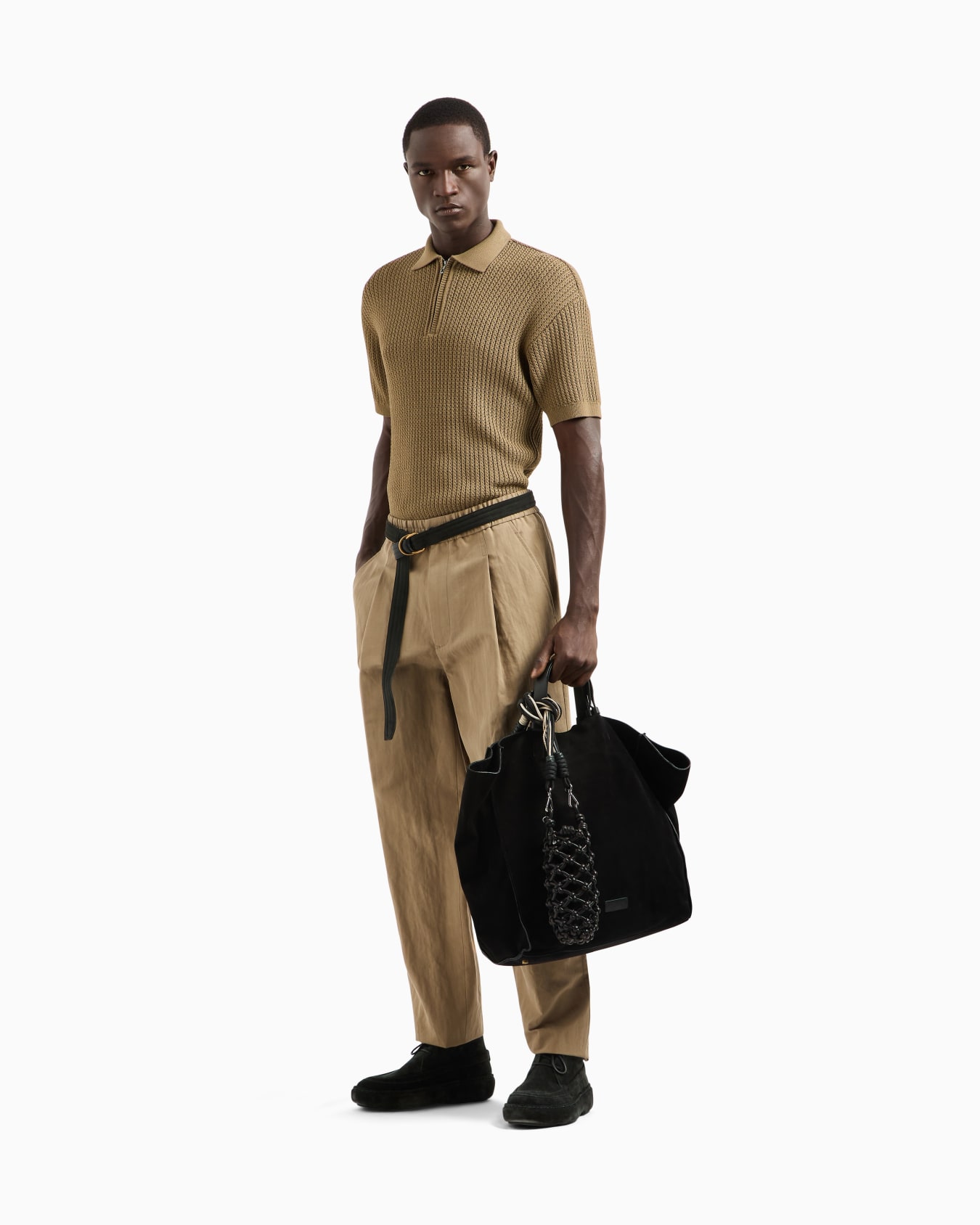 Short-sleeved polo shirt in a ribbed viscose blend Slide 1
