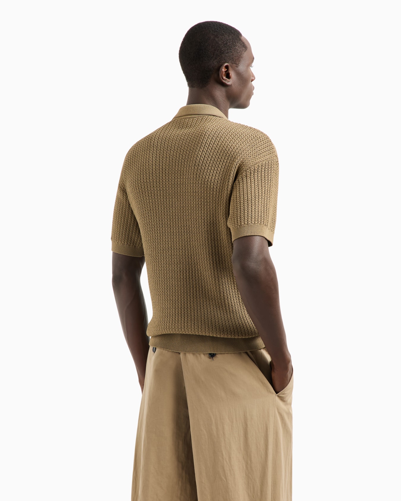 Short-sleeved polo shirt in a ribbed viscose blend Slide 2