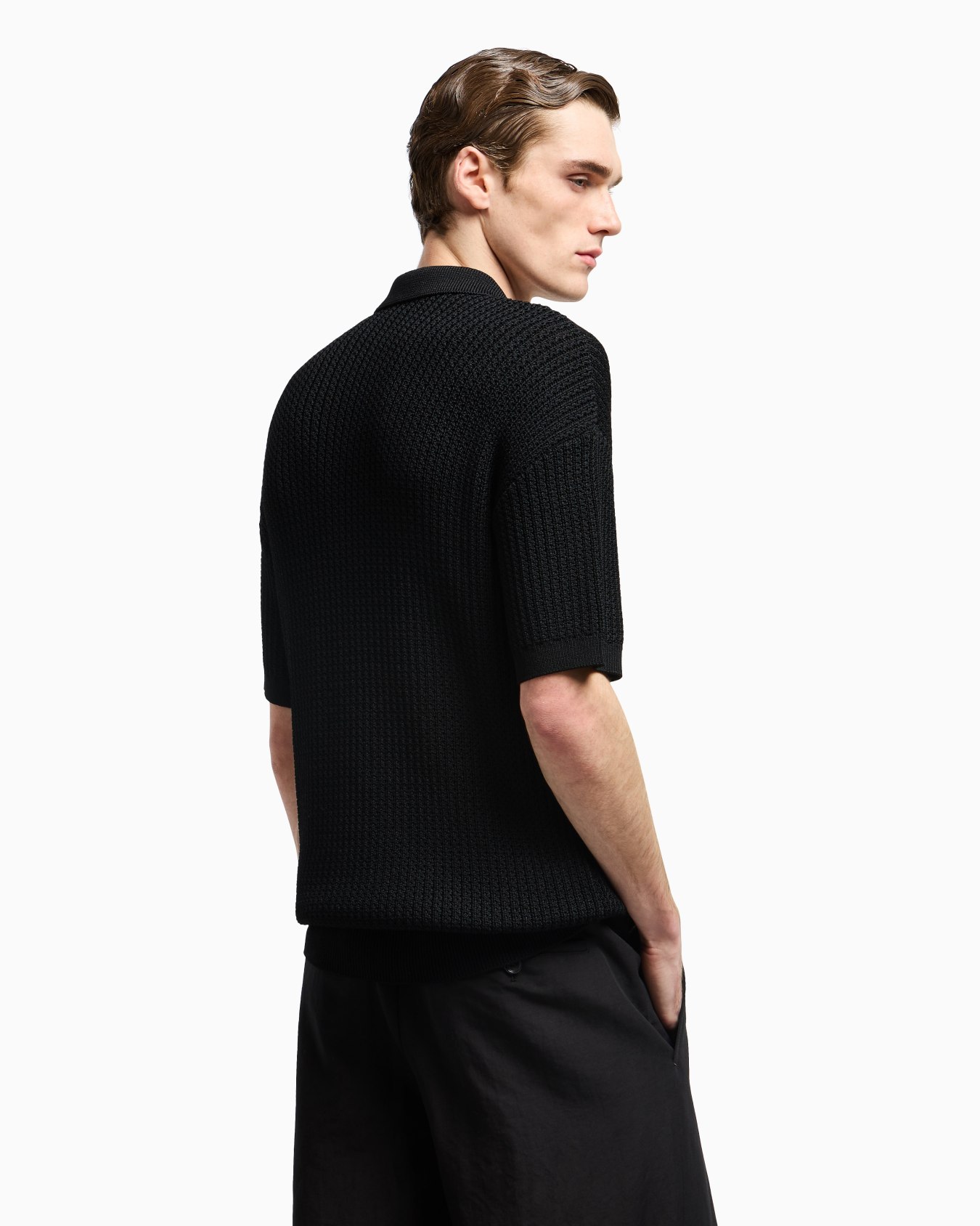 Short-sleeved polo shirt in a ribbed viscose blend Slide 2